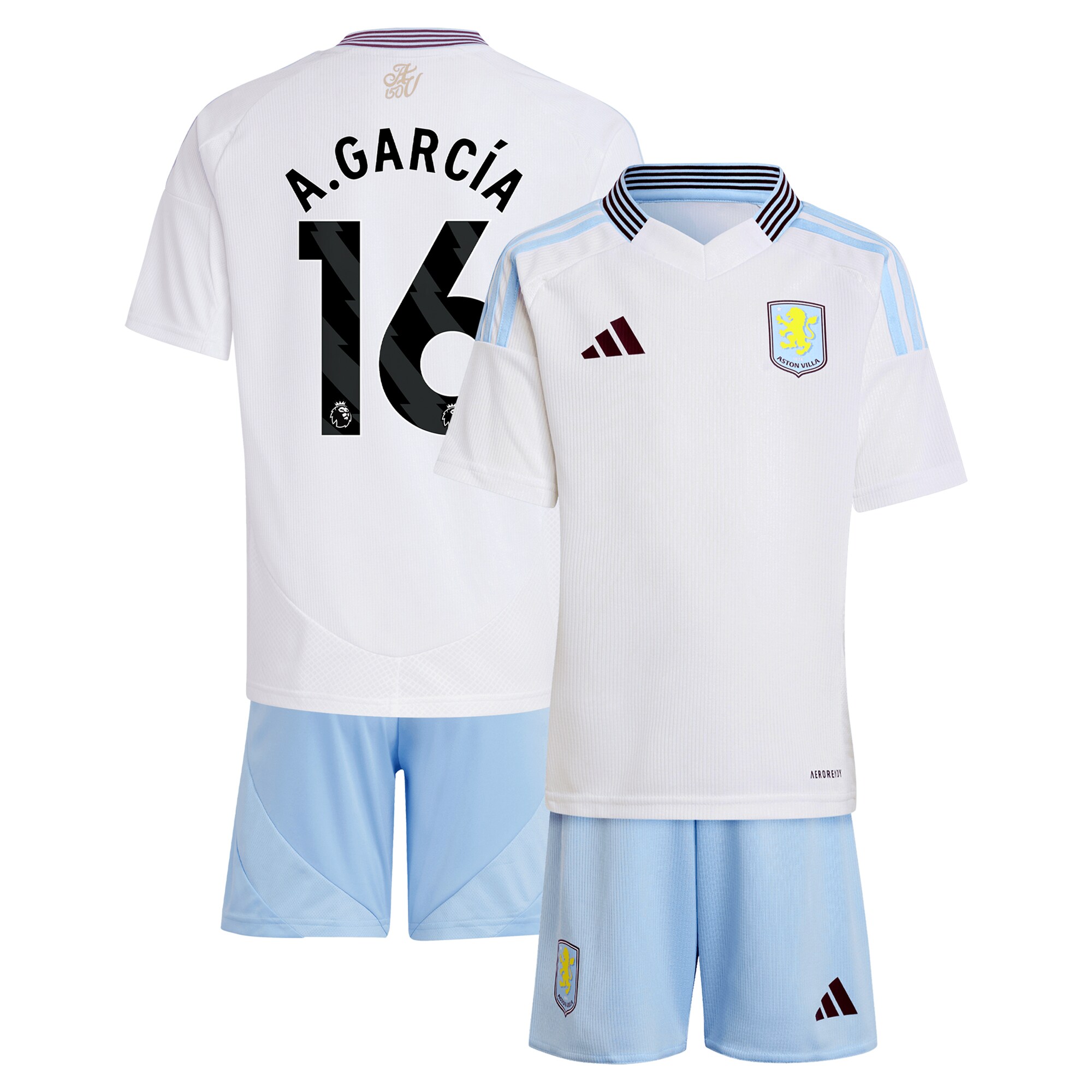 AVFC aston villa adidas away mini kit 2024-25 with a.garcía 16 printing Collection | Official Aston Villa Kits and Apparel