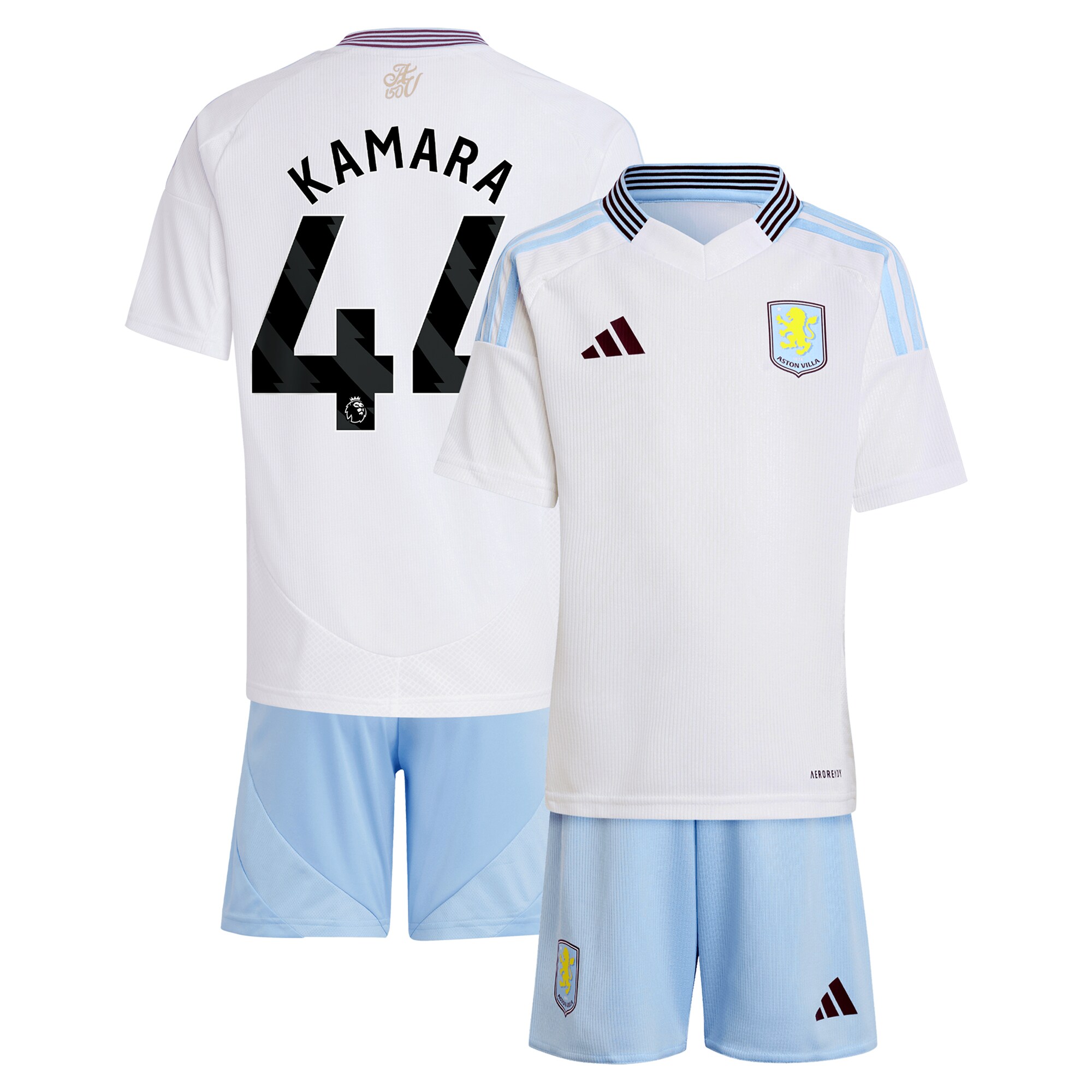 AVFC aston villa adidas away mini kit 2024-25 with kamara 44 printing Collection | Official Aston Villa Kits and Apparel