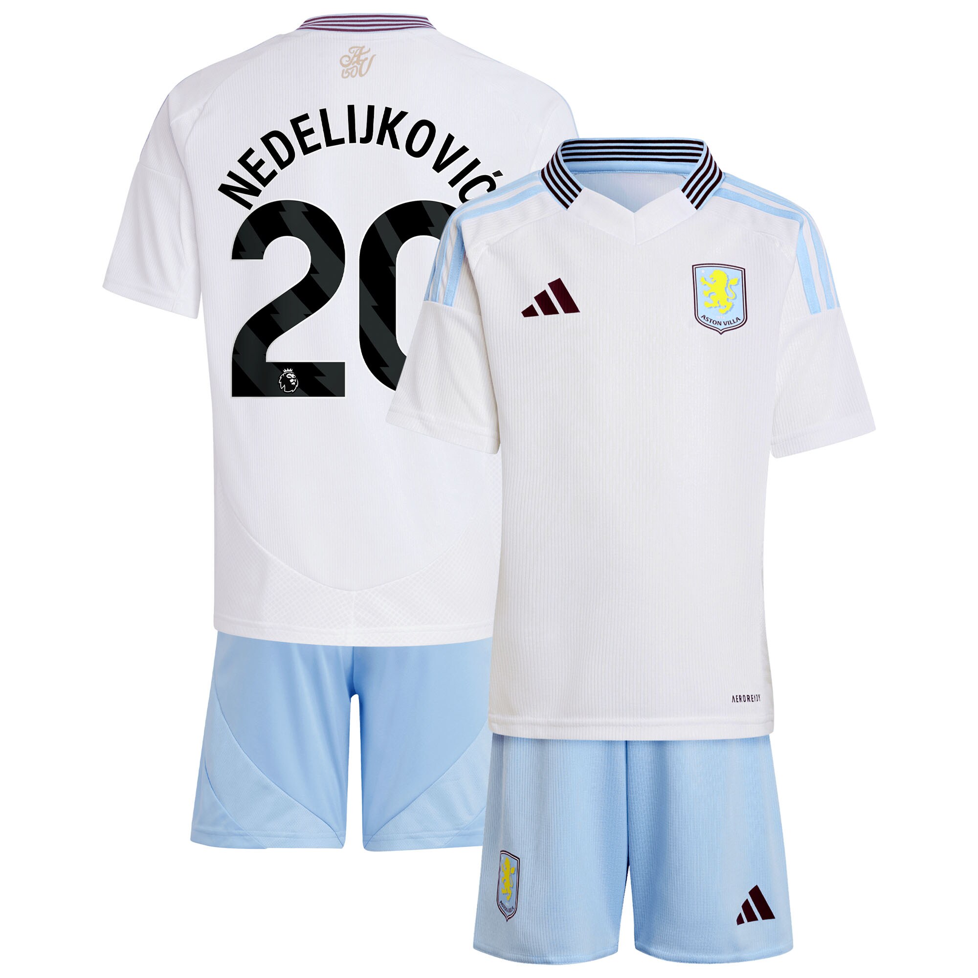 AVFC aston villa adidas away mini kit 2024-25 with nedeljković 20 printing Collection | Official Aston Villa Kits and Apparel