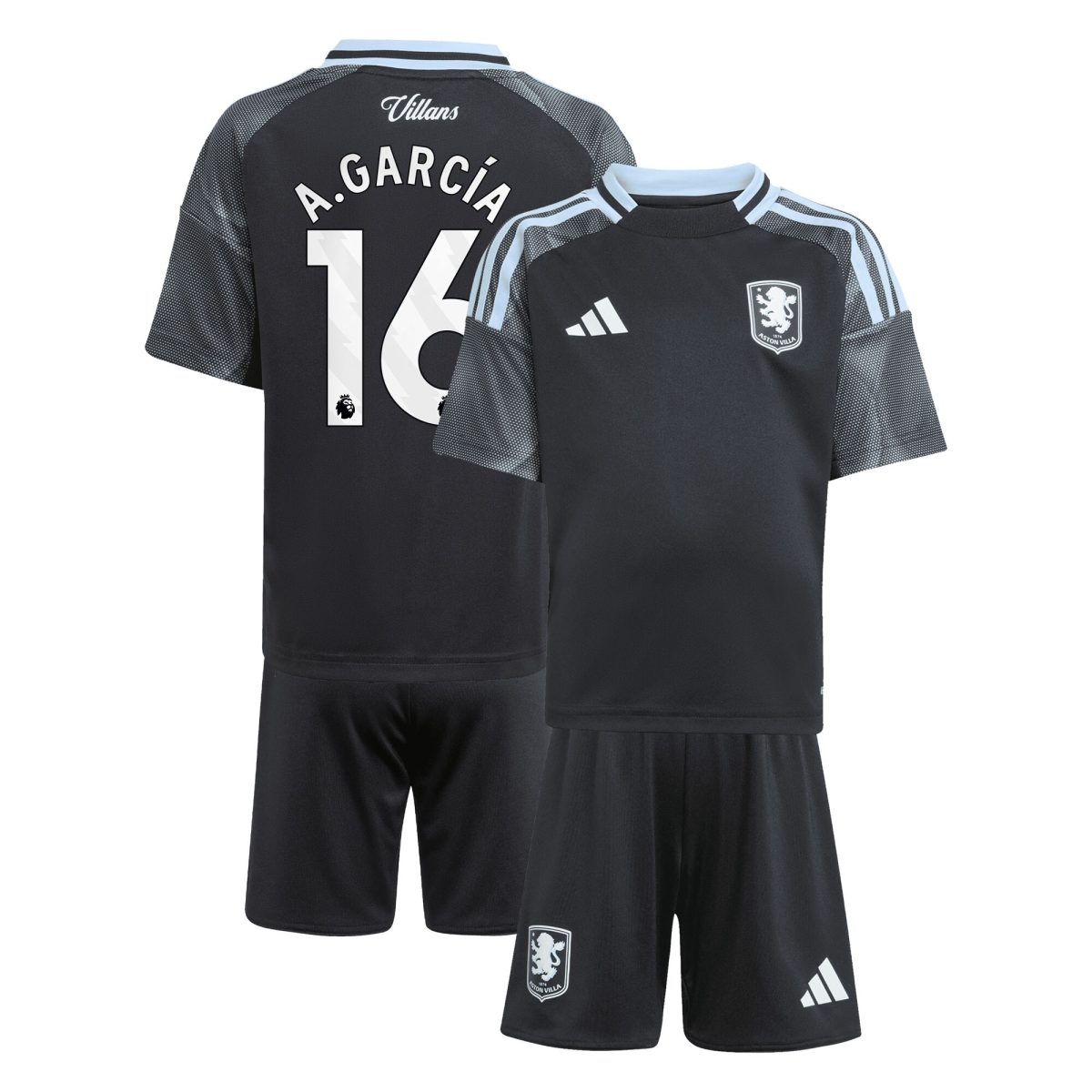 AVFC aston villa adidas away mini kit 2025-26 with a.garcía 16 printing Collection | Official Aston Villa Kits and Apparel