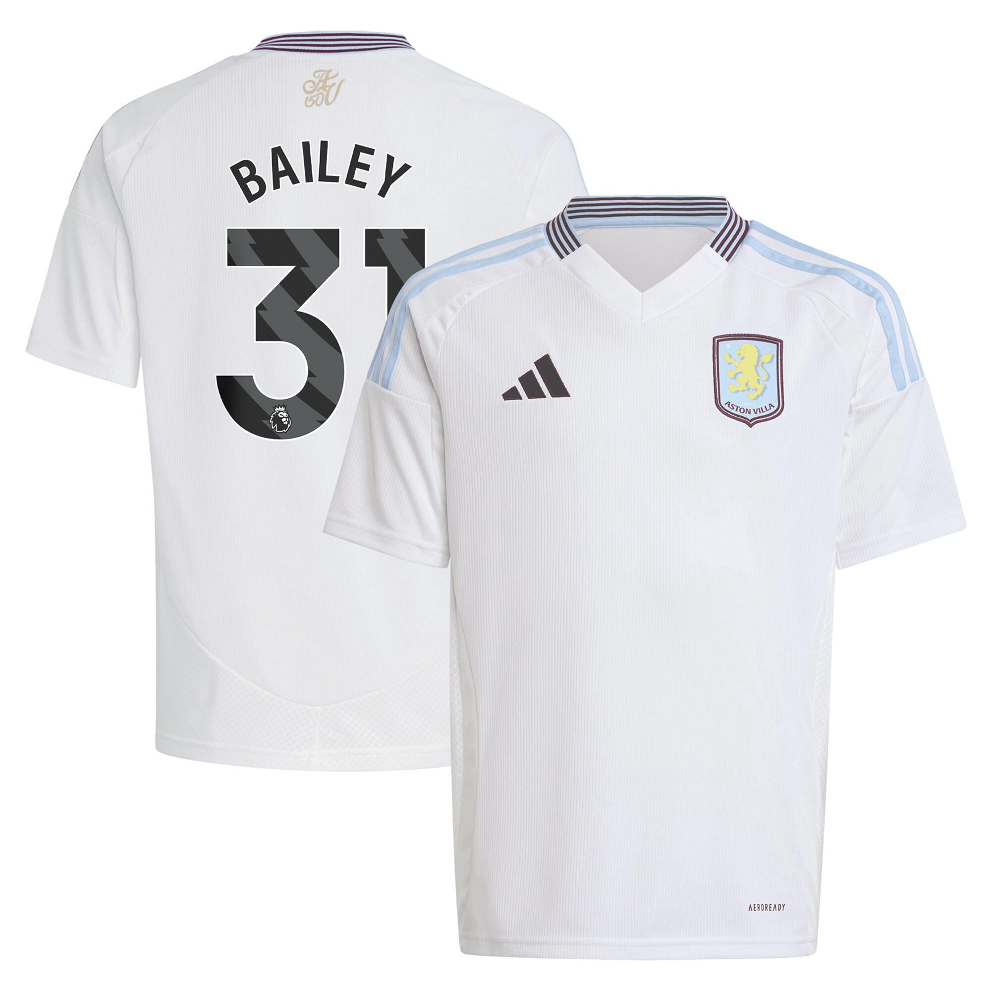 AVFC aston villa adidas away shirt 2024-25 – kids with bailey 31 printing Collection | Official Aston Villa Kits and Apparel