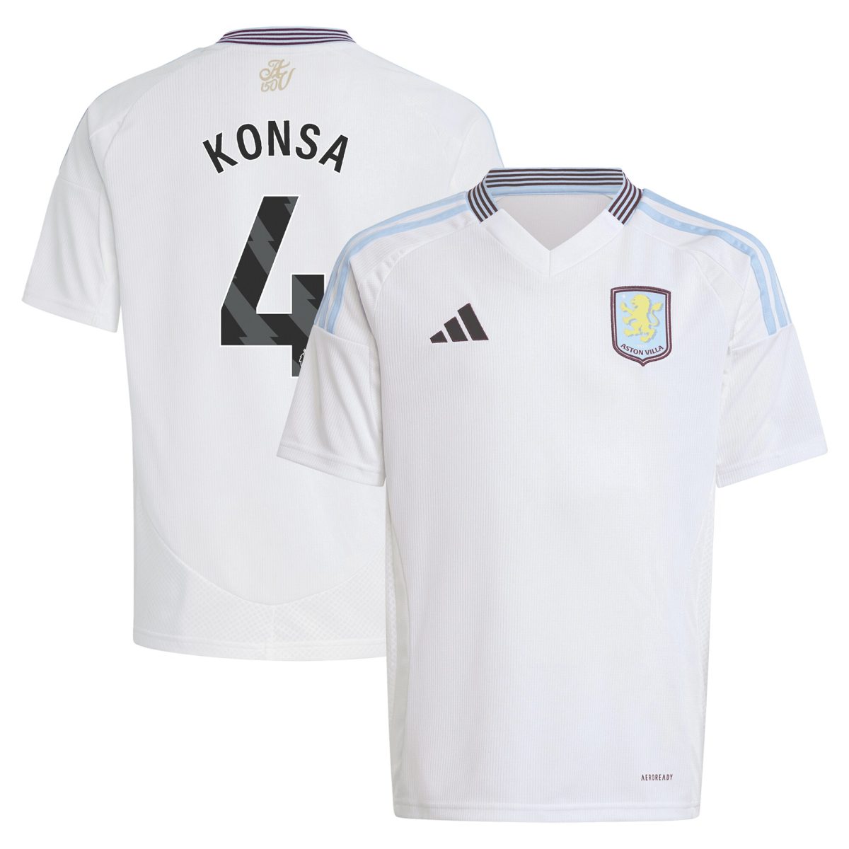 AVFC aston villa adidas away shirt 2024-25 – kids with konsa 4 printing Collection | Official Aston Villa Kits and Apparel