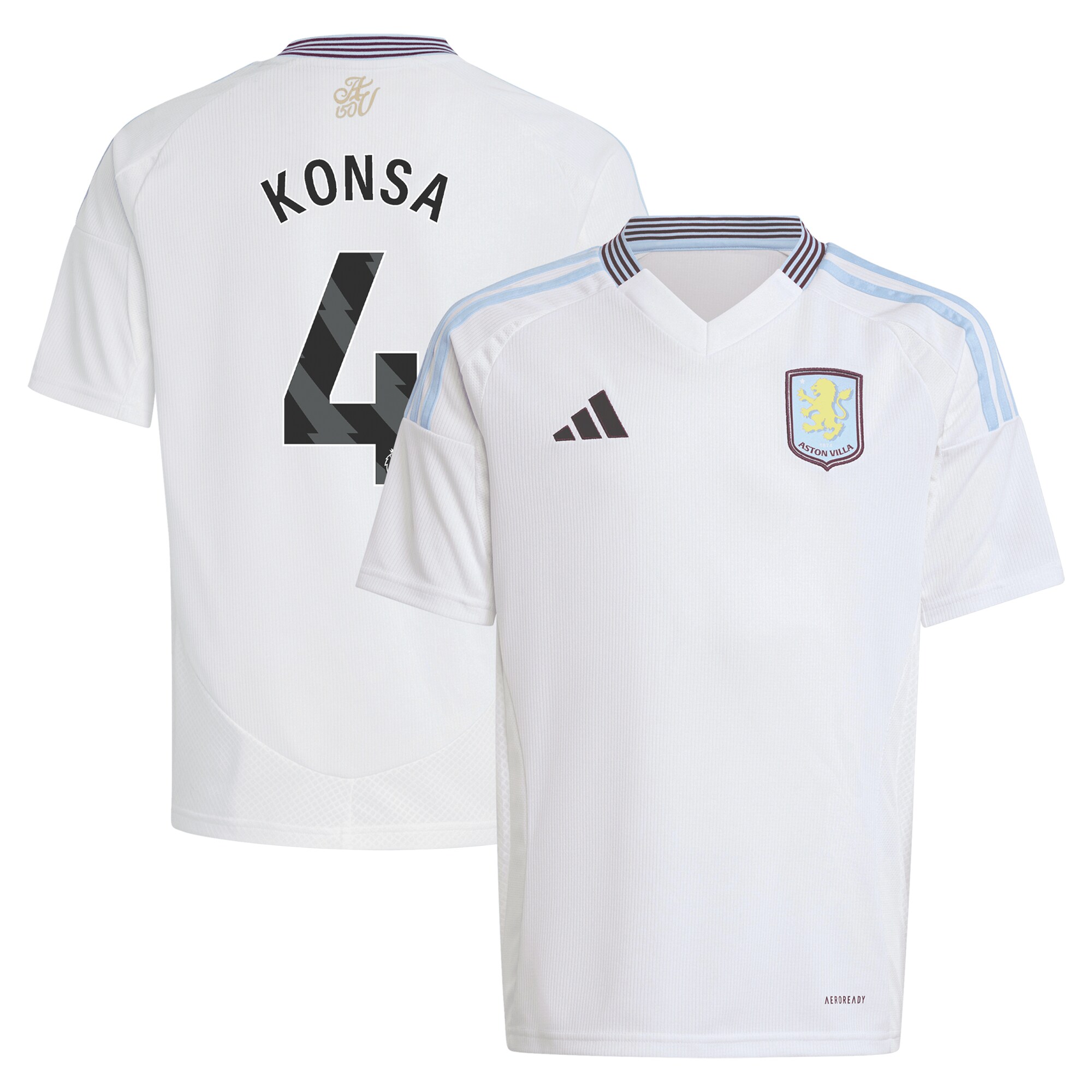 AVFC aston villa adidas away shirt 2024-25 – kids with konsa 4 printing Collection | Official Aston Villa Kits and Apparel
