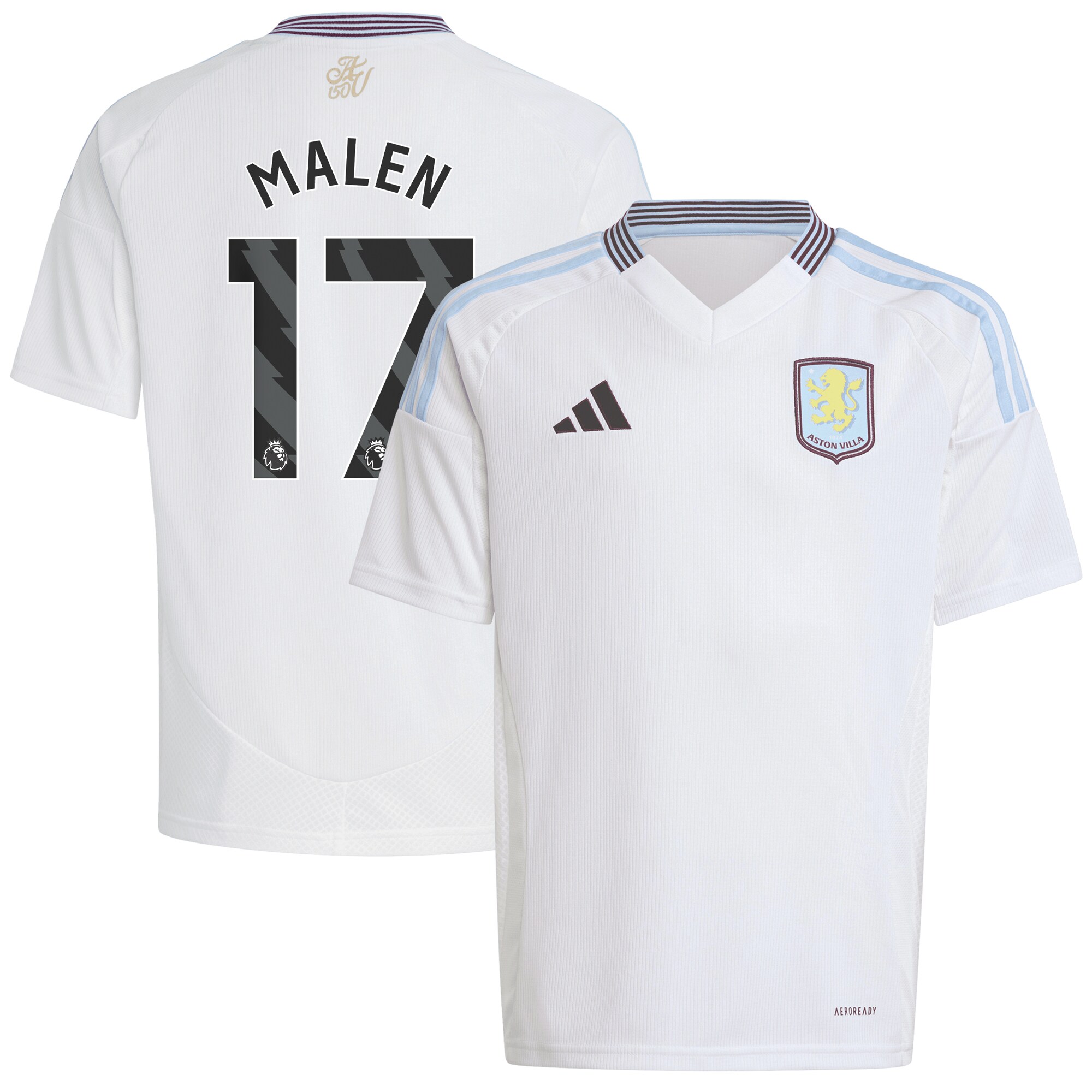 AVFC aston villa adidas away shirt 2024-25 – kids with malen 17 printing Collection | Official Aston Villa Kits and Apparel