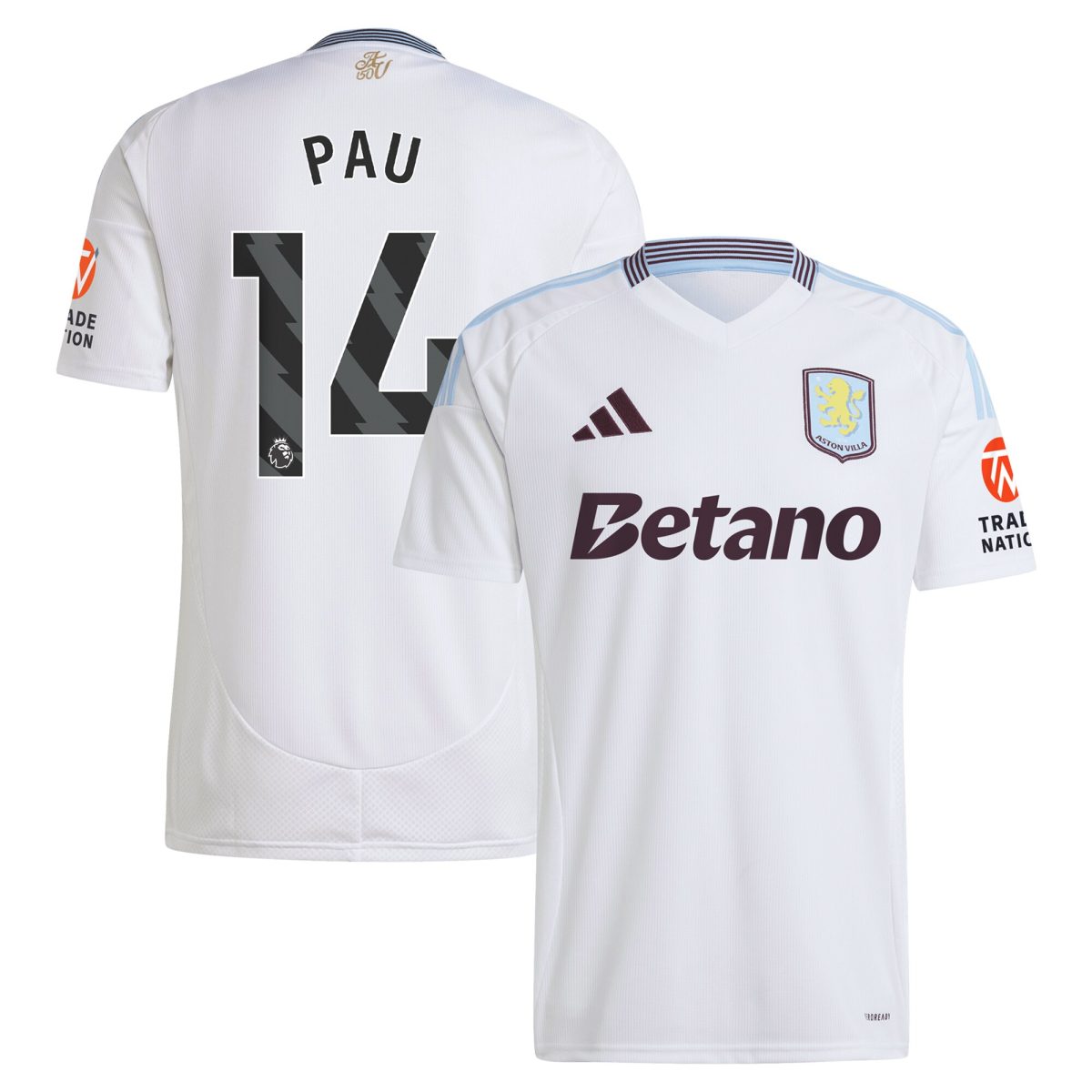 AVFC aston villa adidas away shirt 2024-25 with pau 14 printing Collection | Official Aston Villa Kits and Apparel