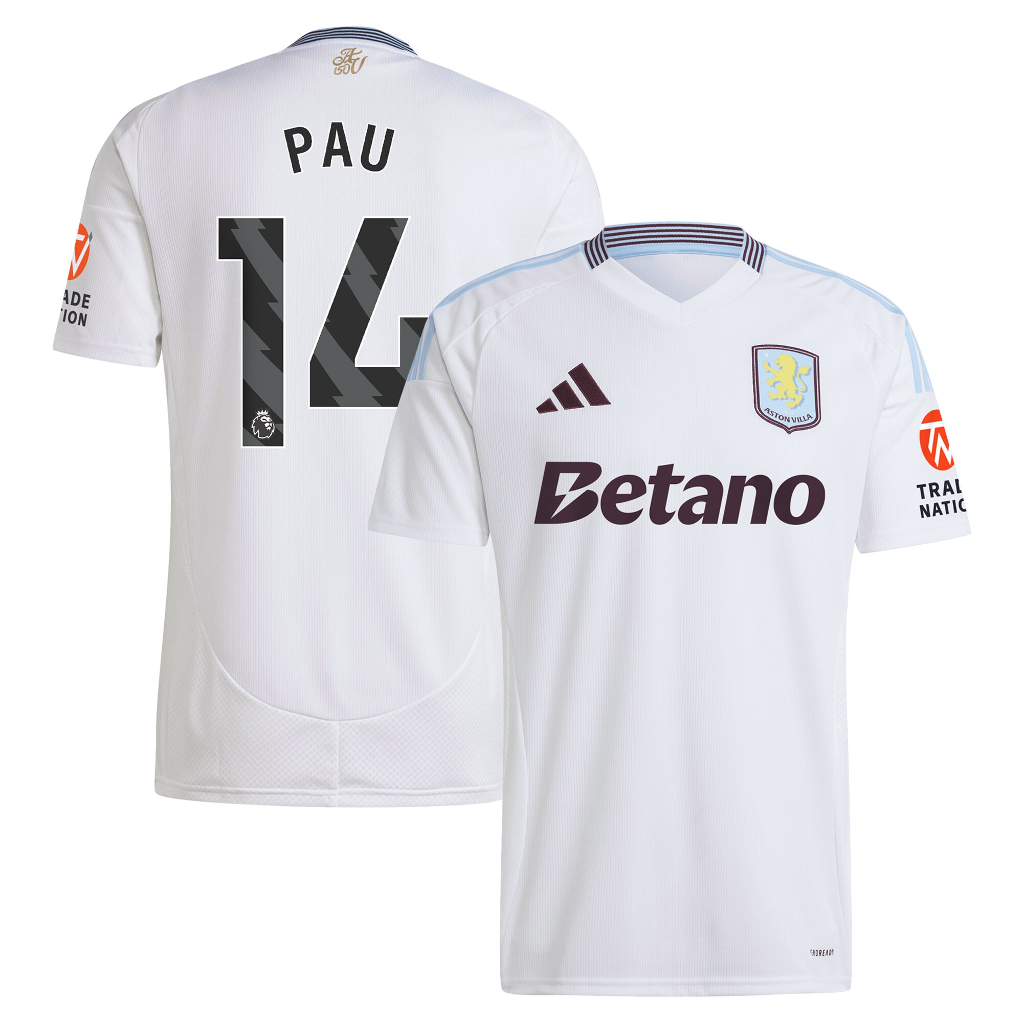 AVFC aston villa adidas away shirt 2024-25 with pau 14 printing Collection | Official Aston Villa Kits and Apparel