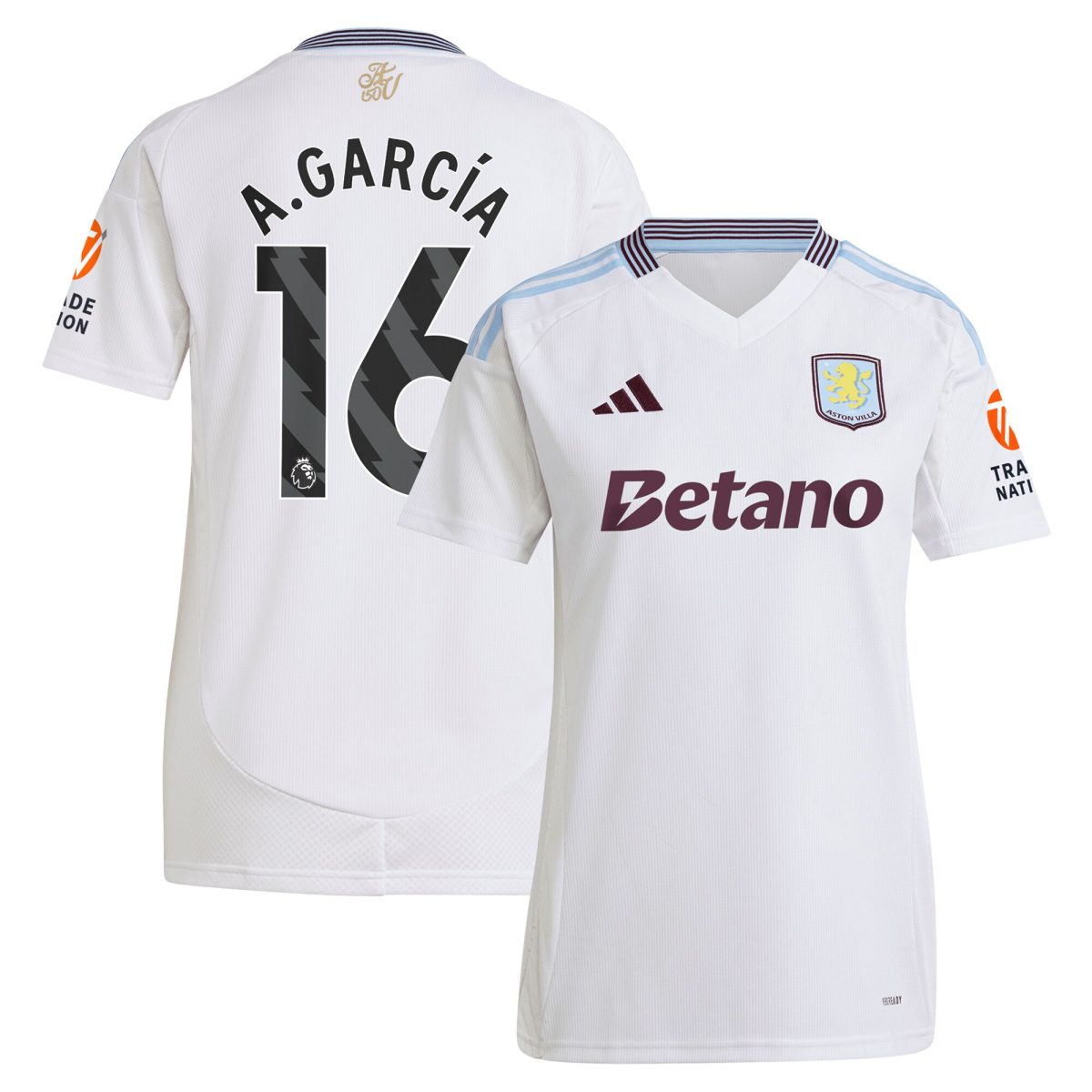 AVFC aston villa adidas away shirt 2024-25 – womens with a.garcía 16 printing Collection | Official Aston Villa Kits and Apparel