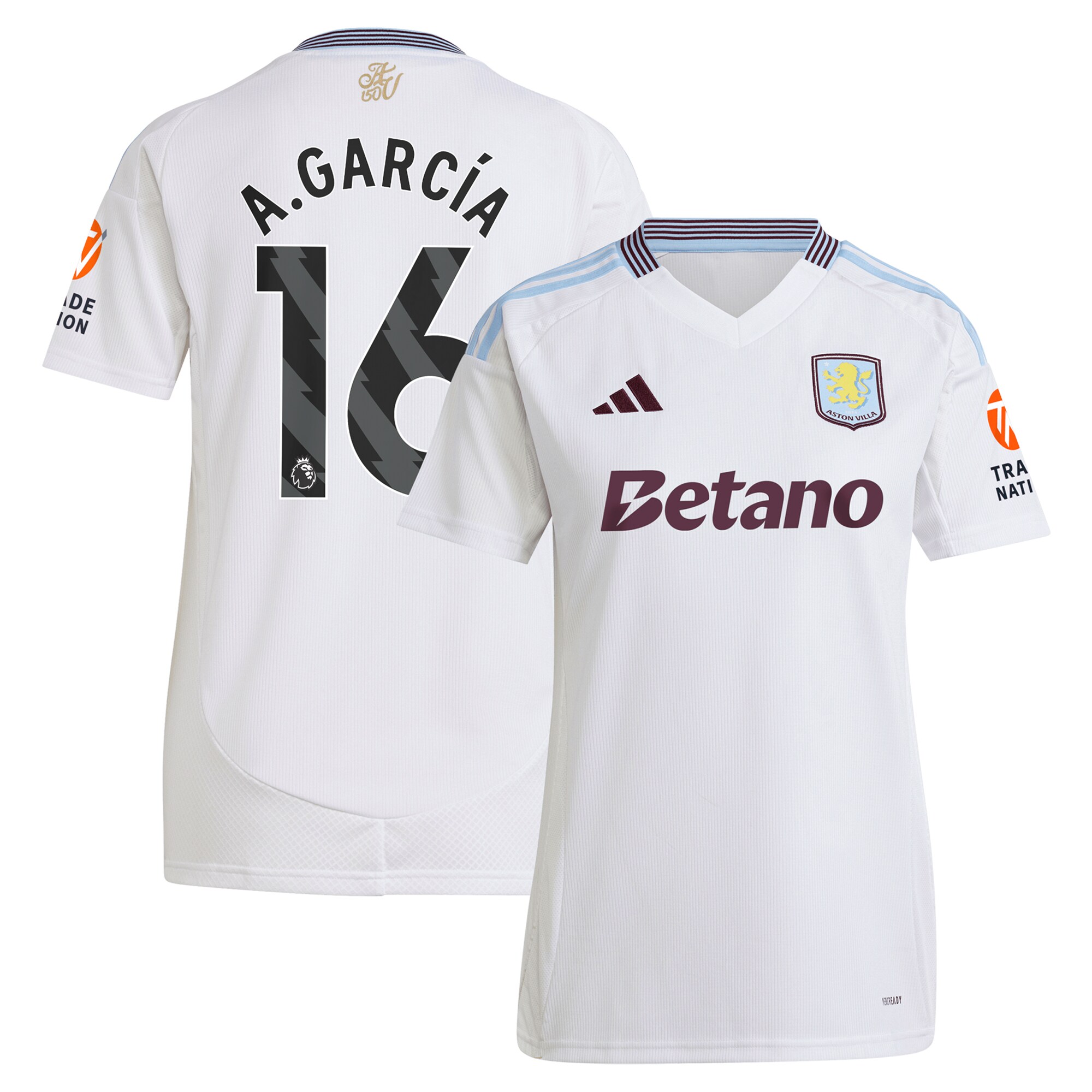 AVFC aston villa adidas away shirt 2024-25 – womens with a.garcía 16 printing Collection | Official Aston Villa Kits and Apparel