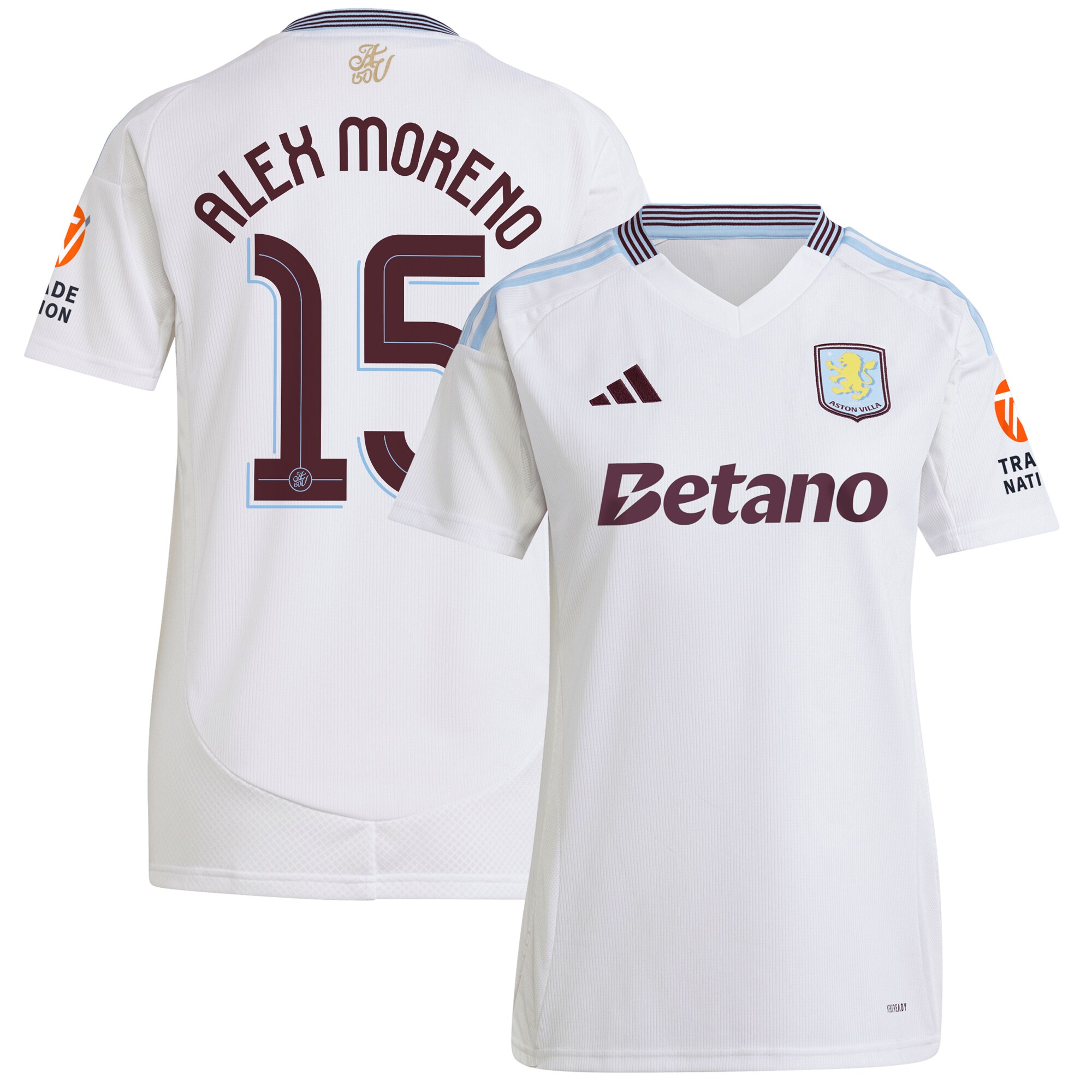 AVFC aston villa adidas away shirt 2024-25 – womens with alex moreno 15 cup printing Collection | Official Aston Villa Kits and Apparel