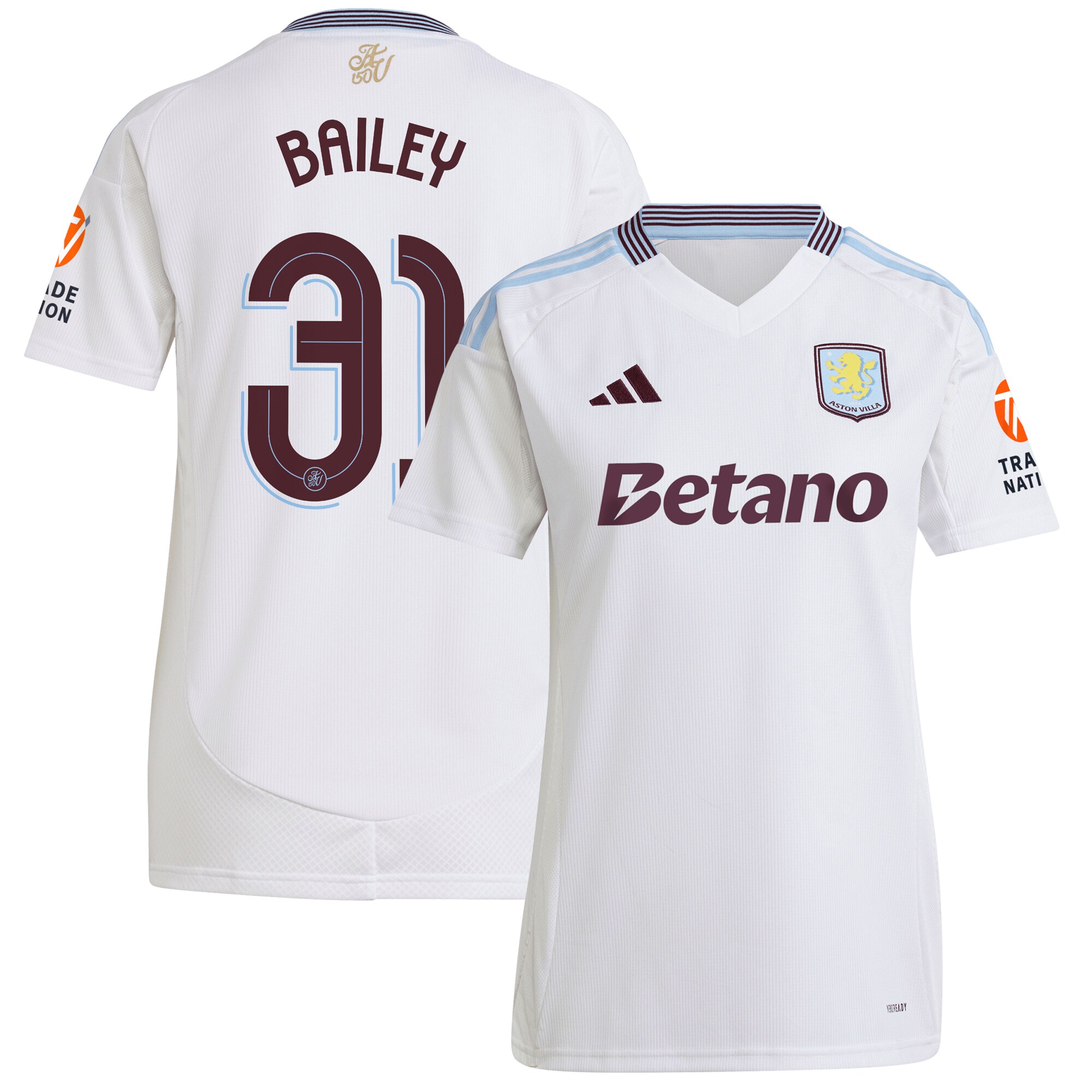 AVFC aston villa adidas away shirt 2024-25 – womens with bailey 31 cup printing Collection | Official Aston Villa Kits and Apparel