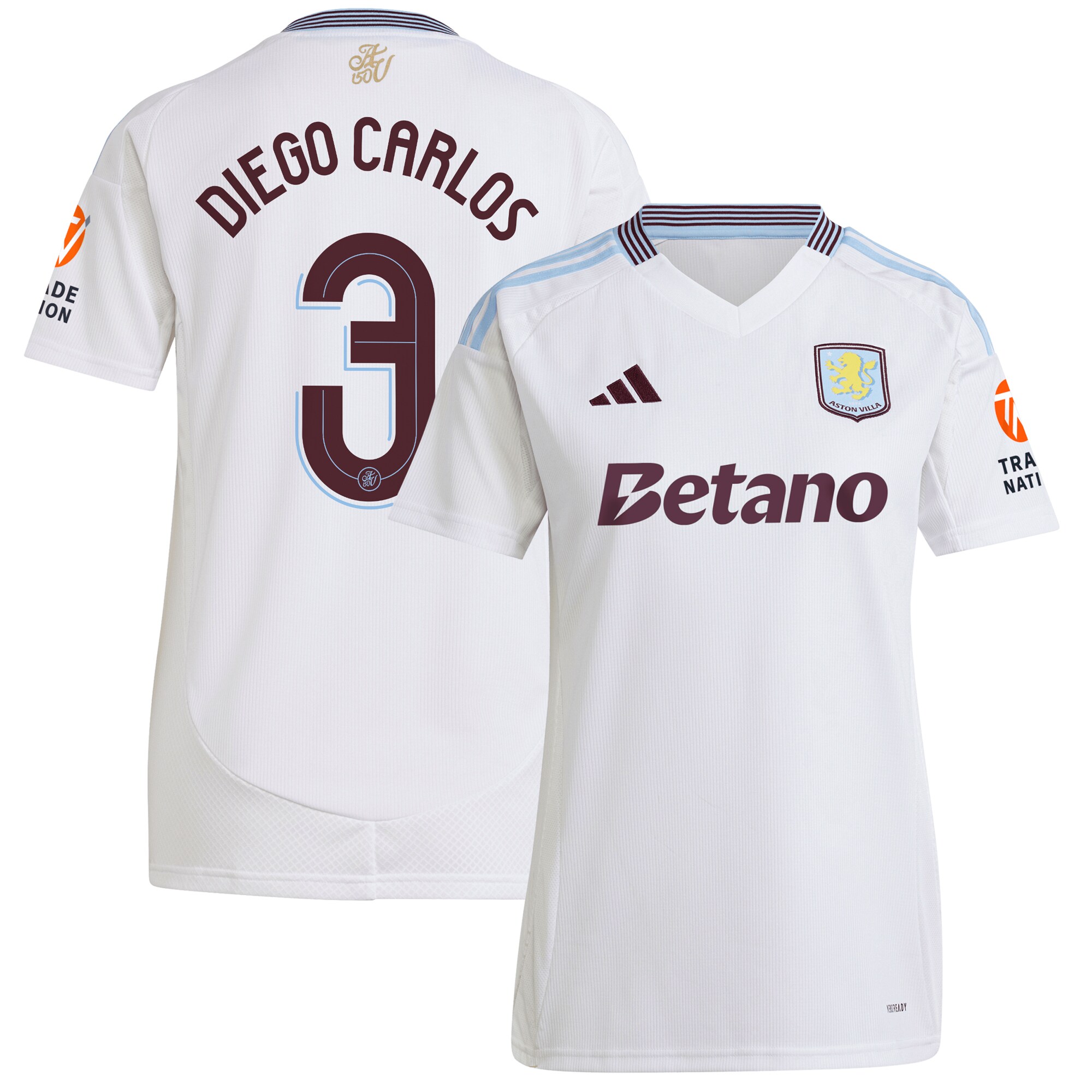 AVFC aston villa adidas away shirt 2024-25 – womens with diego carlos 3 cup printing Collection | Official Aston Villa Kits and Apparel