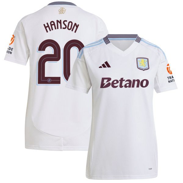 AVFC aston villa adidas away shirt 2024-25 – womens with hanson 20 cup printing Collection | Official Aston Villa Kits and Apparel