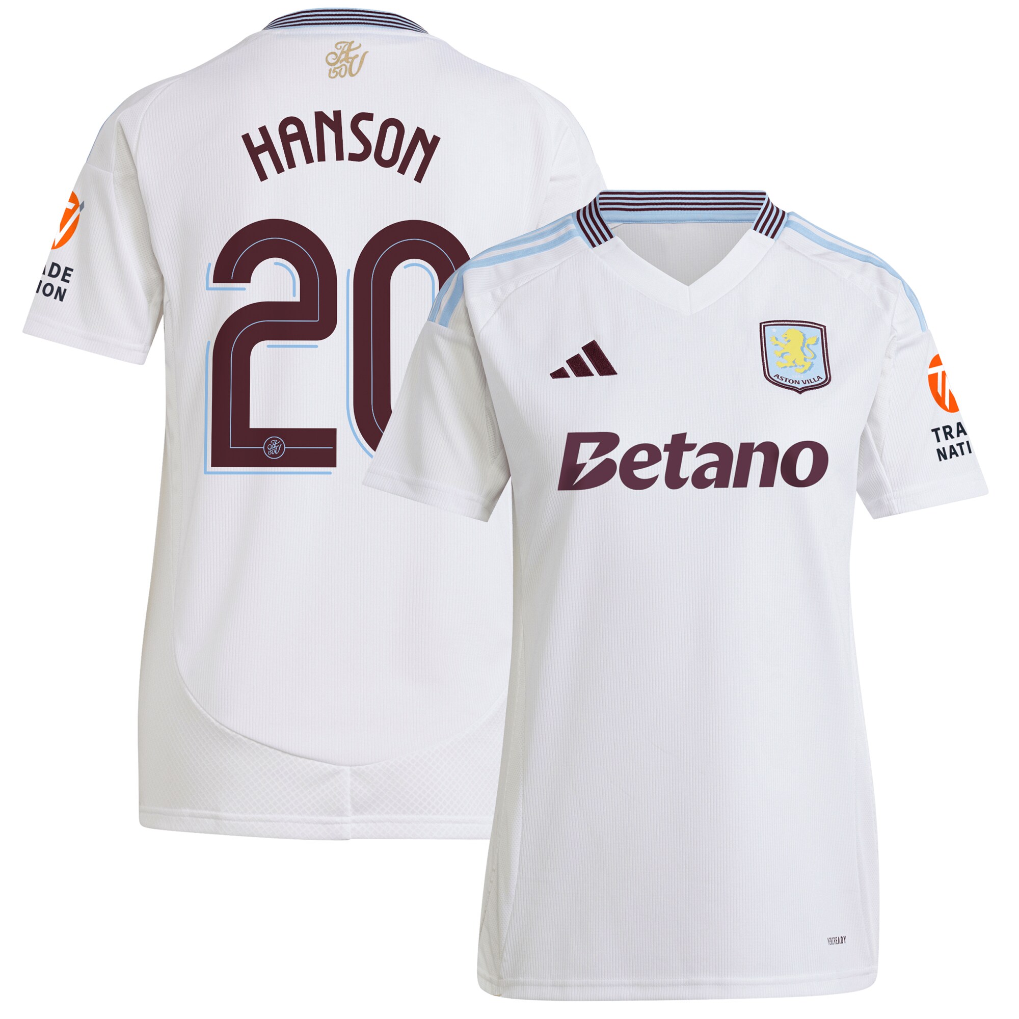 AVFC aston villa adidas away shirt 2024-25 – womens with hanson 20 cup printing Collection | Official Aston Villa Kits and Apparel