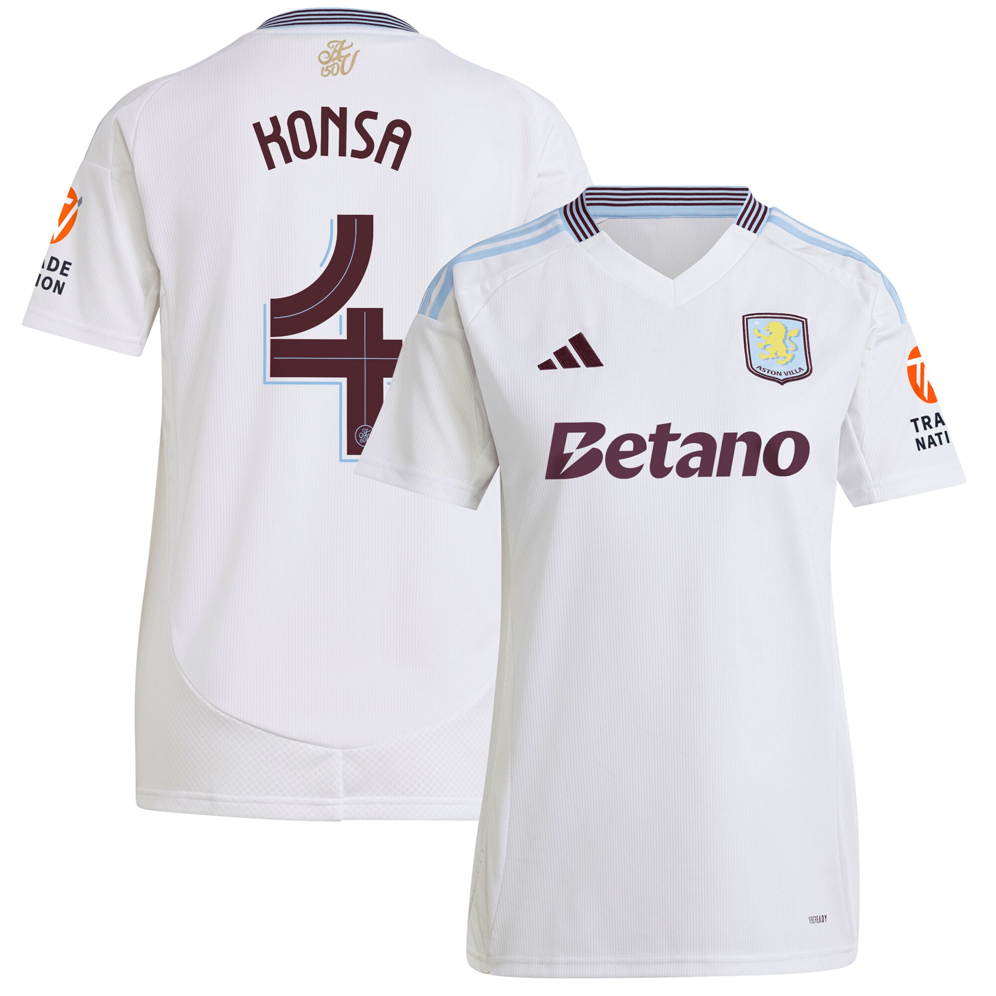AVFC aston villa adidas away shirt 2024-25 – womens with konsa 4 cup printing Collection | Official Aston Villa Kits and Apparel