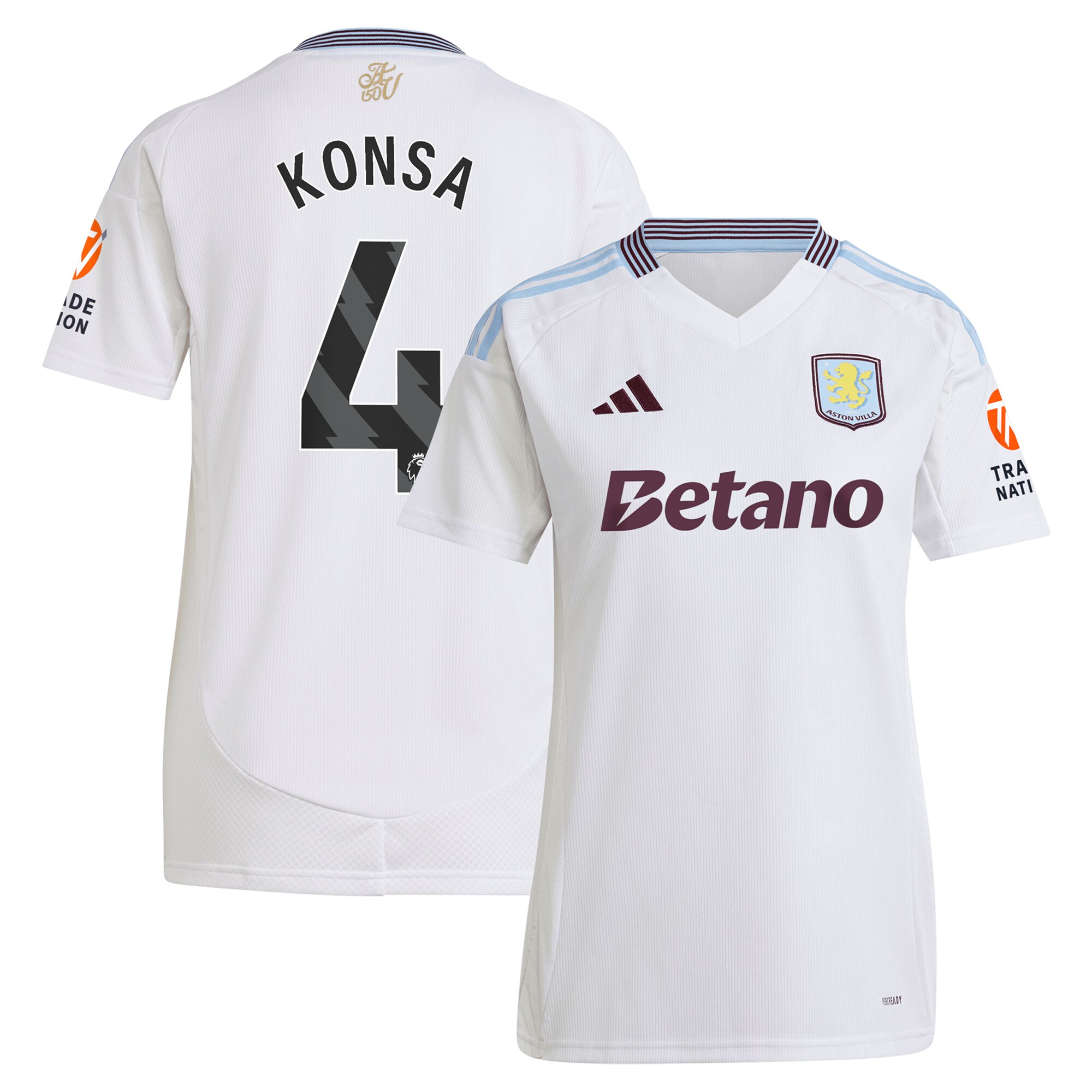 AVFC aston villa adidas away shirt 2024-25 – womens with konsa 4 printing Collection | Official Aston Villa Kits and Apparel
