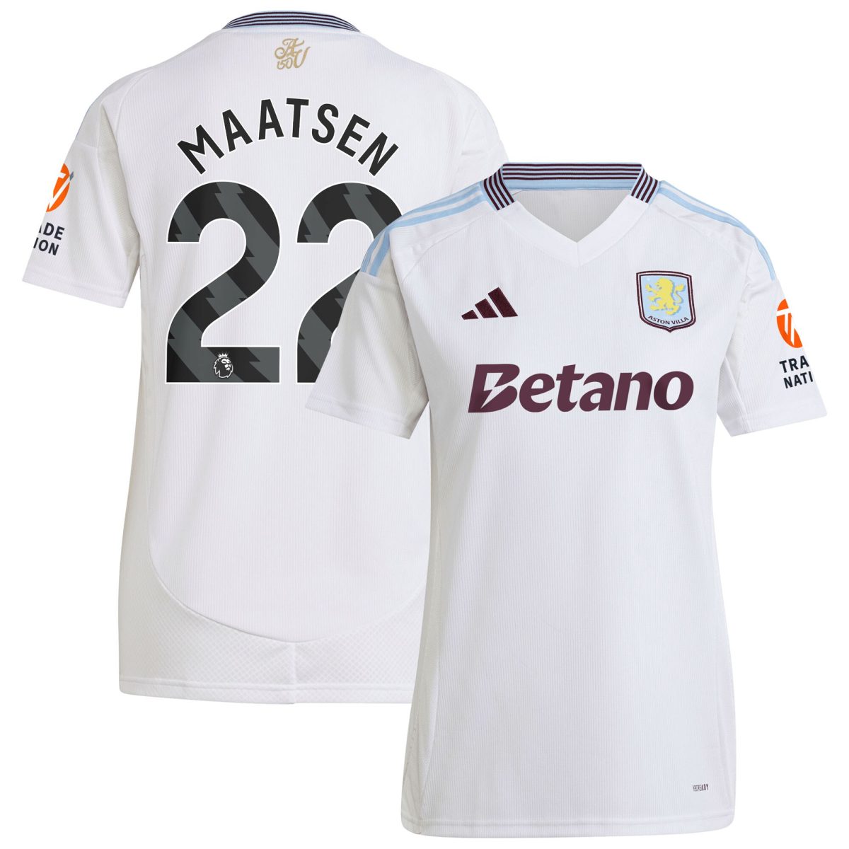 AVFC aston villa adidas away shirt 2024-25 – womens with maatsen 22 printing Collection | Official Aston Villa Kits and Apparel