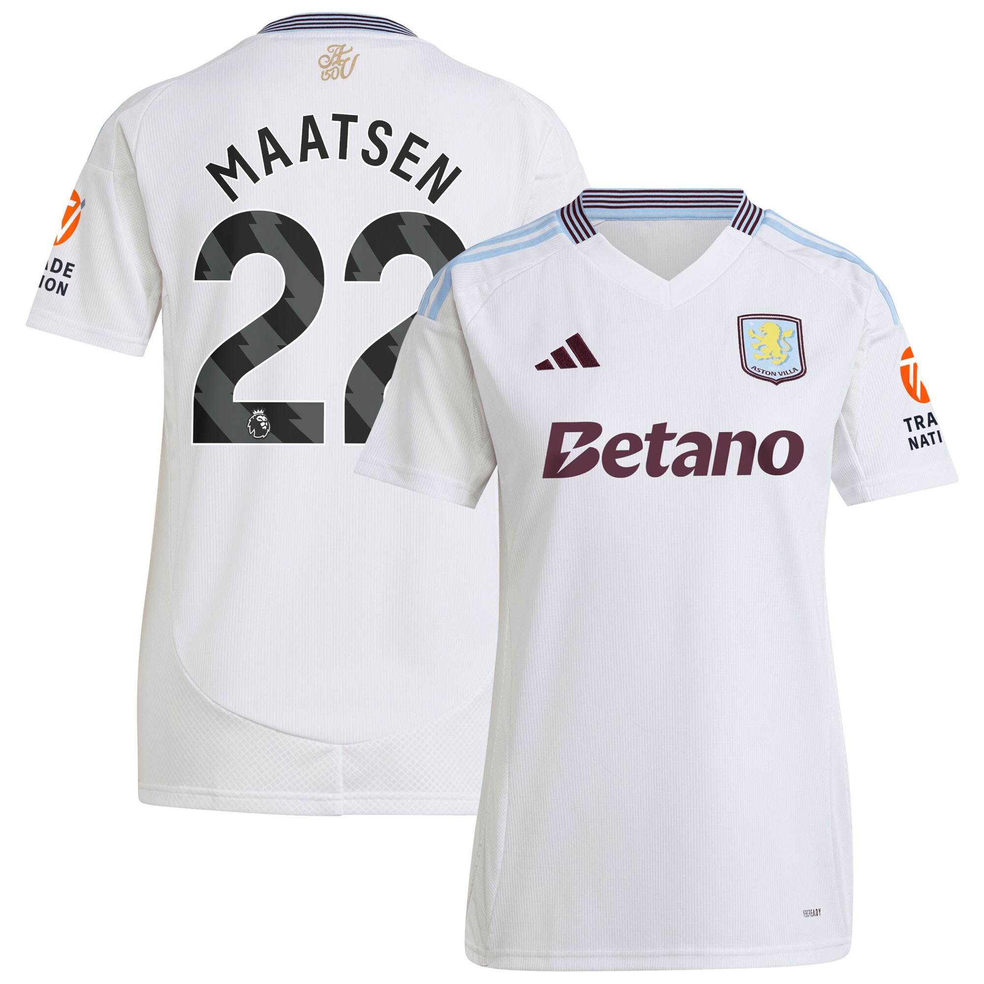 AVFC aston villa adidas away shirt 2024-25 – womens with maatsen 22 printing Collection | Official Aston Villa Kits and Apparel