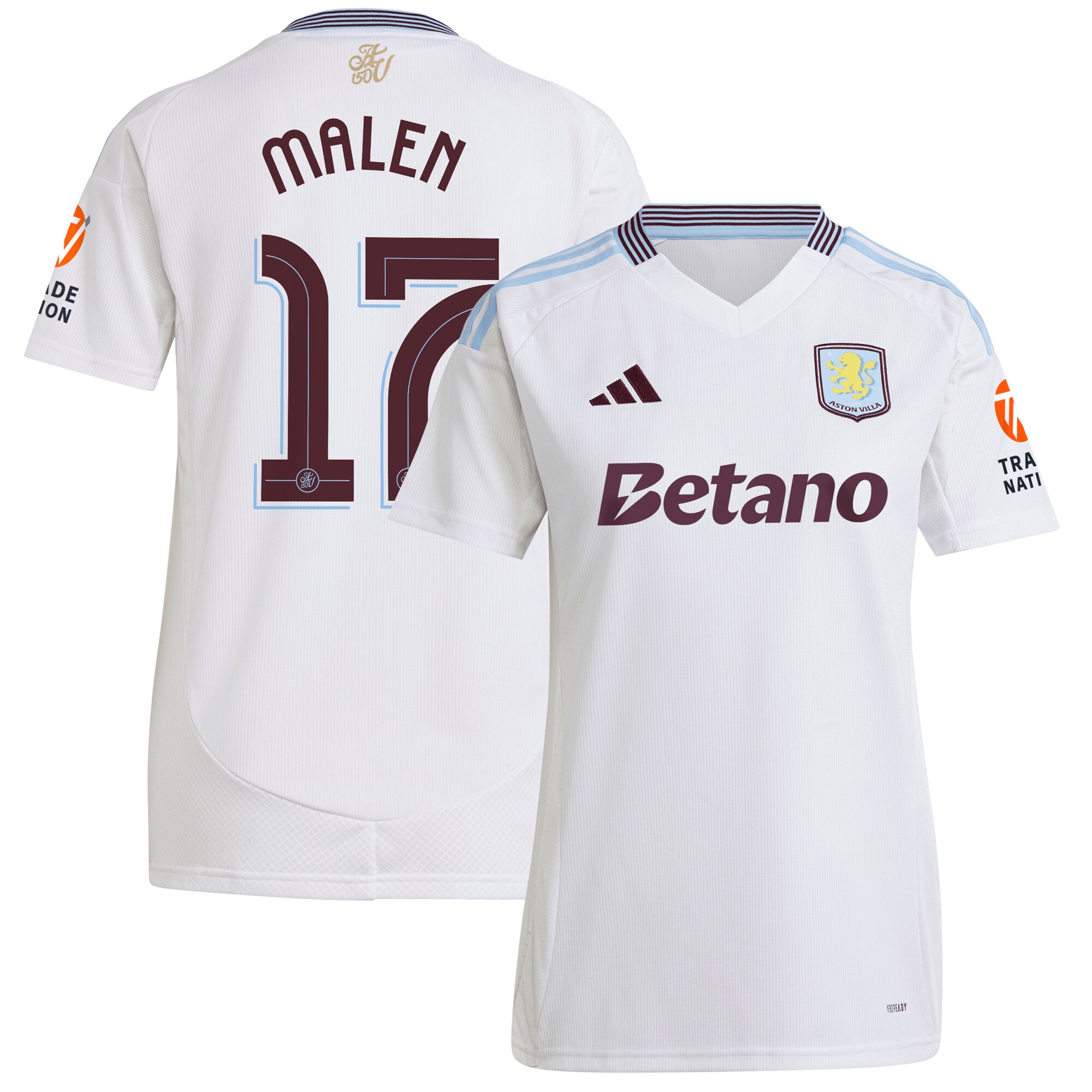 AVFC aston villa adidas away shirt 2024-25 – womens with malen 17 cup printing Collection | Official Aston Villa Kits and Apparel