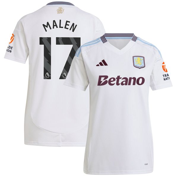 AVFC aston villa adidas away shirt 2024-25 – womens with malen 17 printing Collection | Official Aston Villa Kits and Apparel