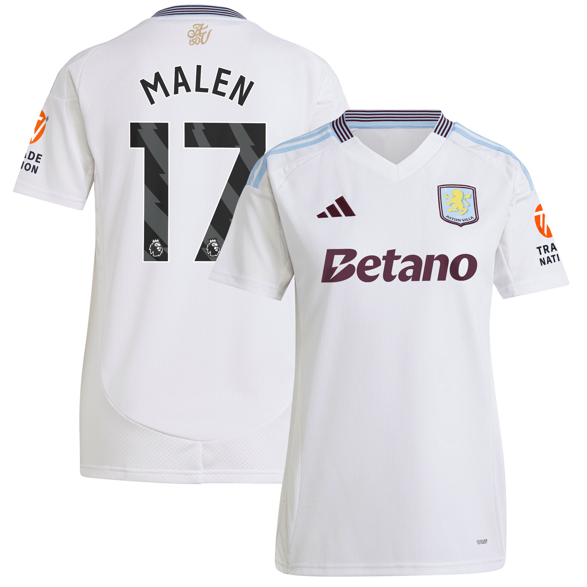 AVFC aston villa adidas away shirt 2024-25 – womens with malen 17 printing Collection | Official Aston Villa Kits and Apparel