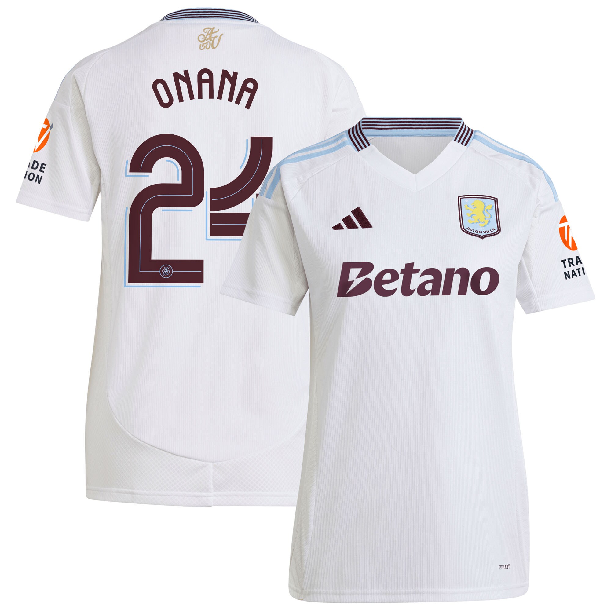 AVFC aston villa adidas away shirt 2024-25 – womens with onana 24 cup printing Collection | Official Aston Villa Kits and Apparel