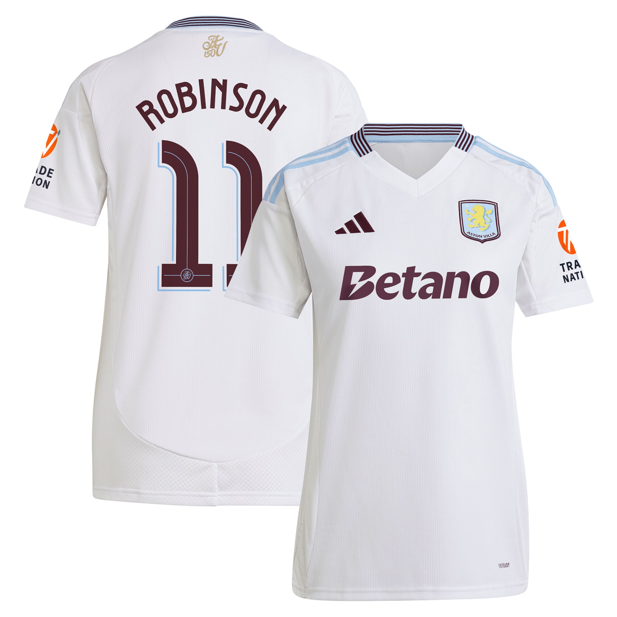 AVFC aston villa adidas away shirt 2024-25 – womens with robinson 11 cup printing Collection | Official Aston Villa Kits and Apparel