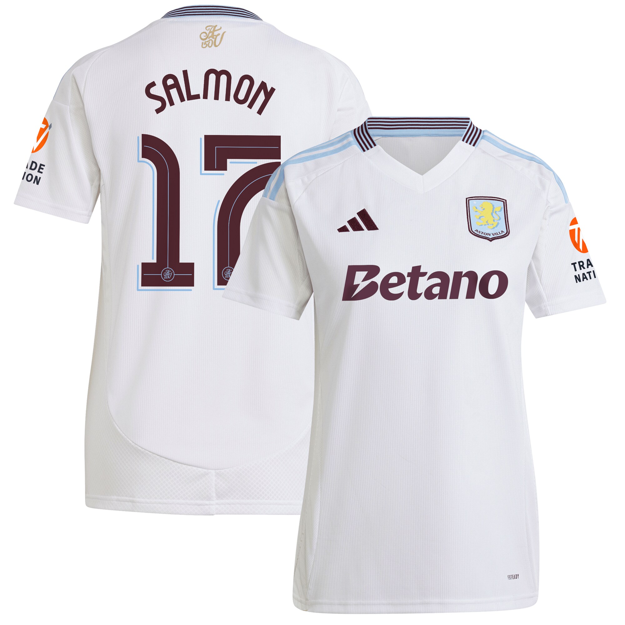 AVFC aston villa adidas away shirt 2024-25 – womens with salmon 17 cup printing Collection | Official Aston Villa Kits and Apparel