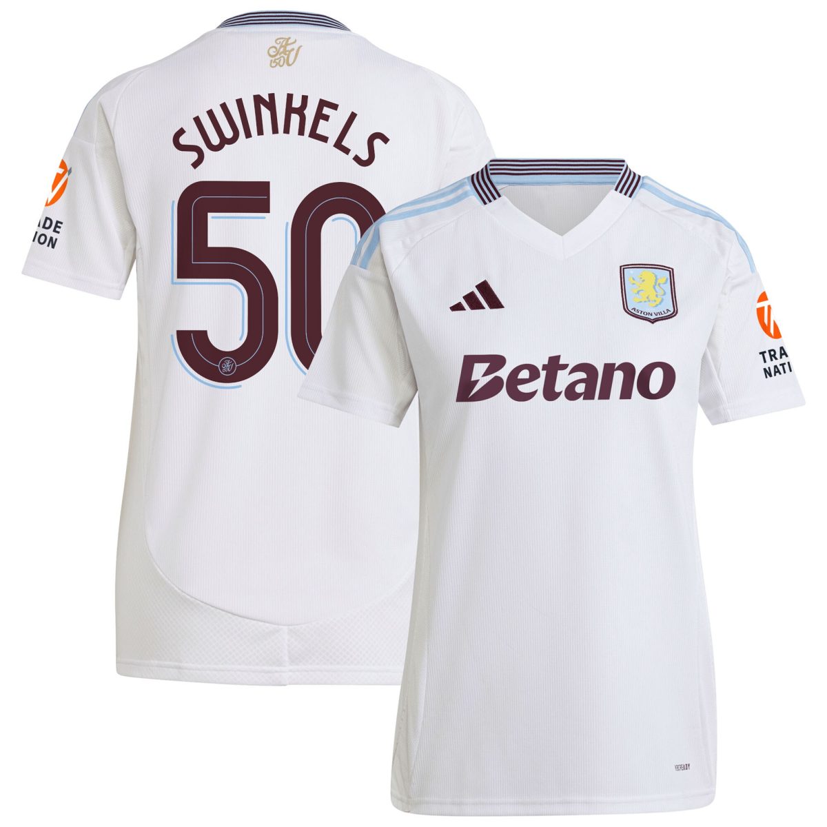 AVFC aston villa adidas away shirt 2024-25 – womens with swinkels 50 cup printing Collection | Official Aston Villa Kits and Apparel