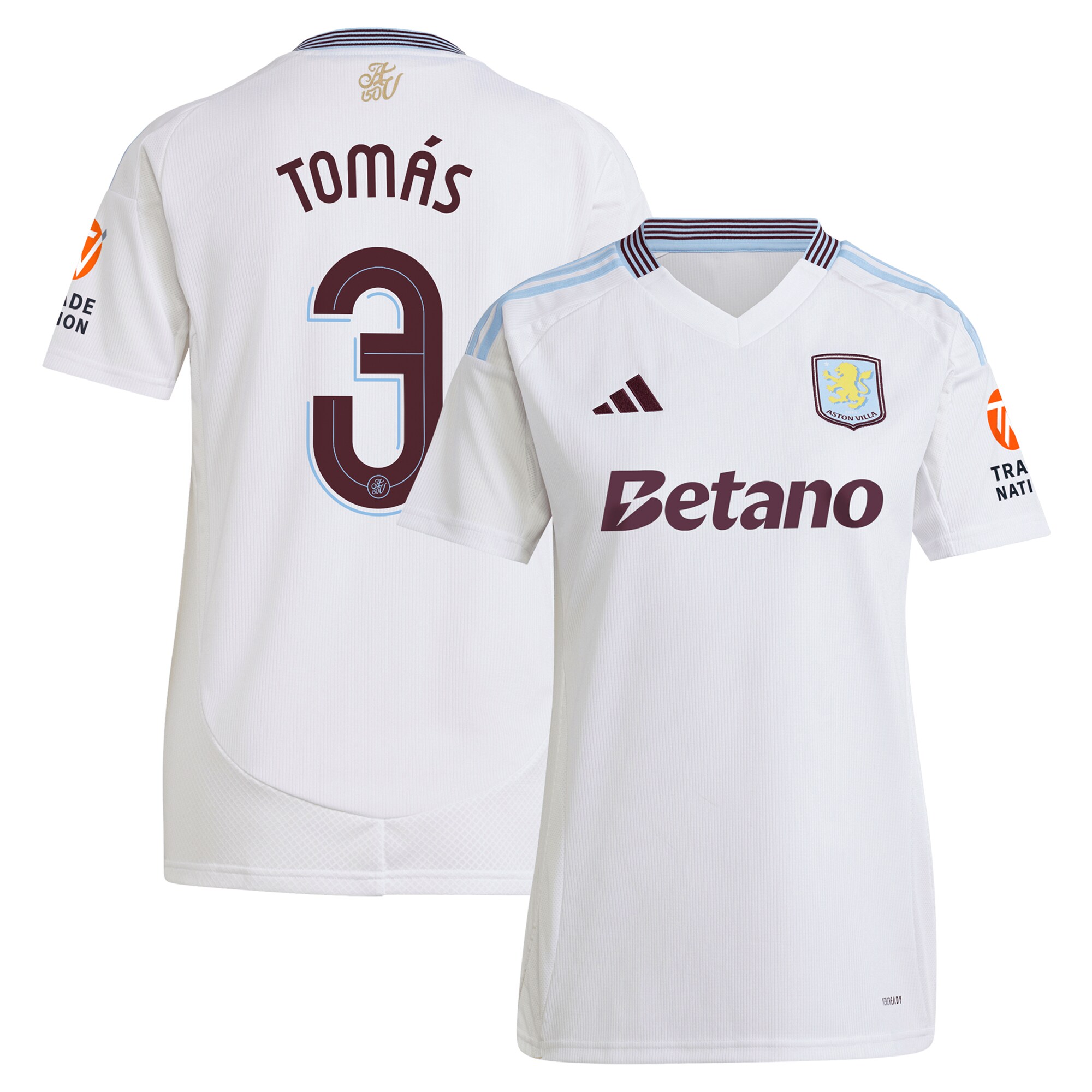 AVFC aston villa adidas away shirt 2024-25 – womens with tomás 3 cup printing Collection | Official Aston Villa Kits and Apparel