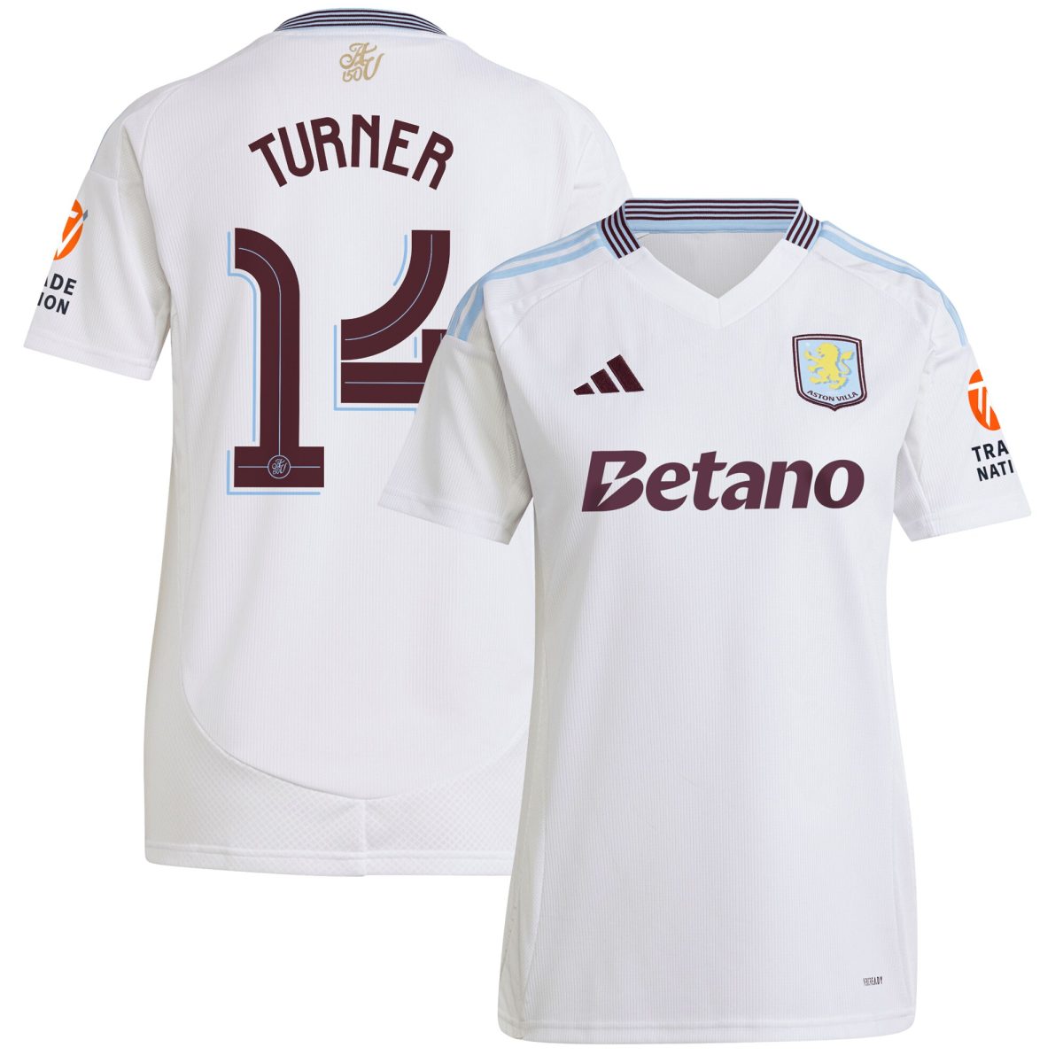 AVFC aston villa adidas away shirt 2024-25 – womens with turner 14 cup printing Collection | Official Aston Villa Kits and Apparel
