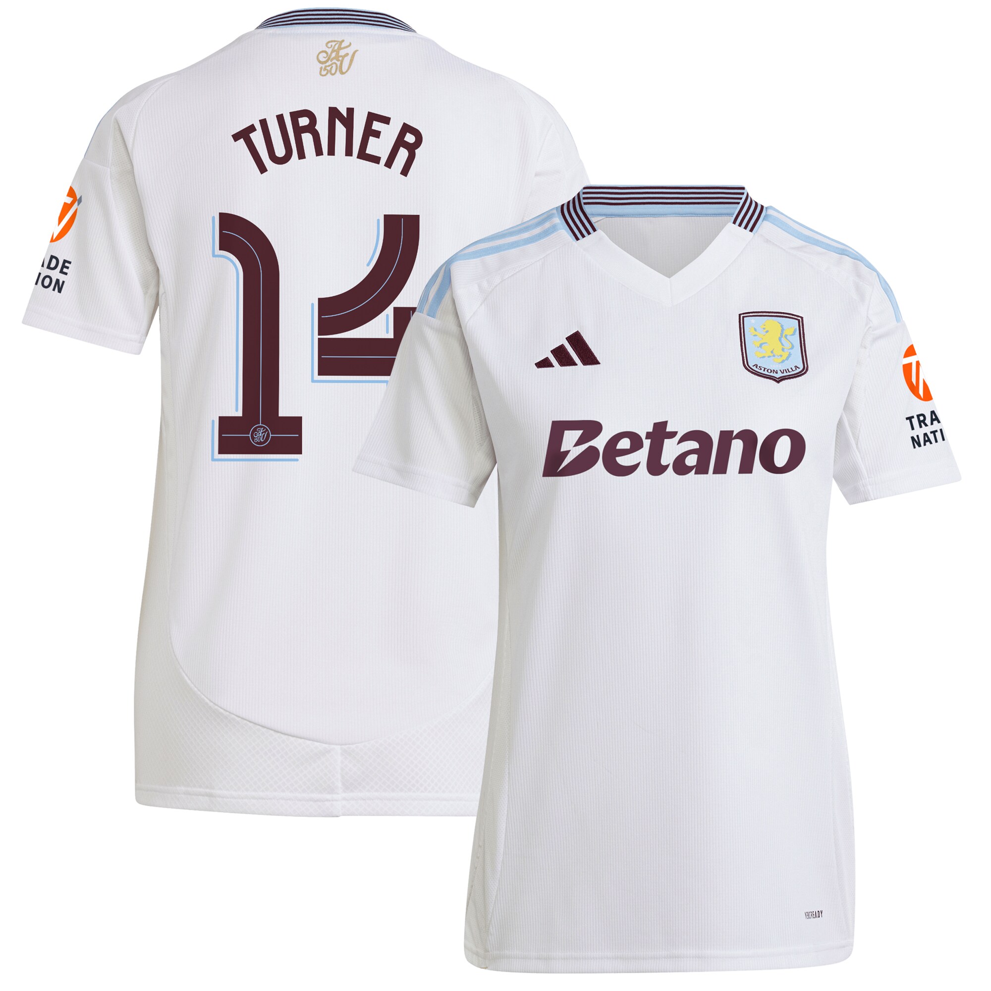 AVFC aston villa adidas away shirt 2024-25 – womens with turner 14 cup printing Collection | Official Aston Villa Kits and Apparel