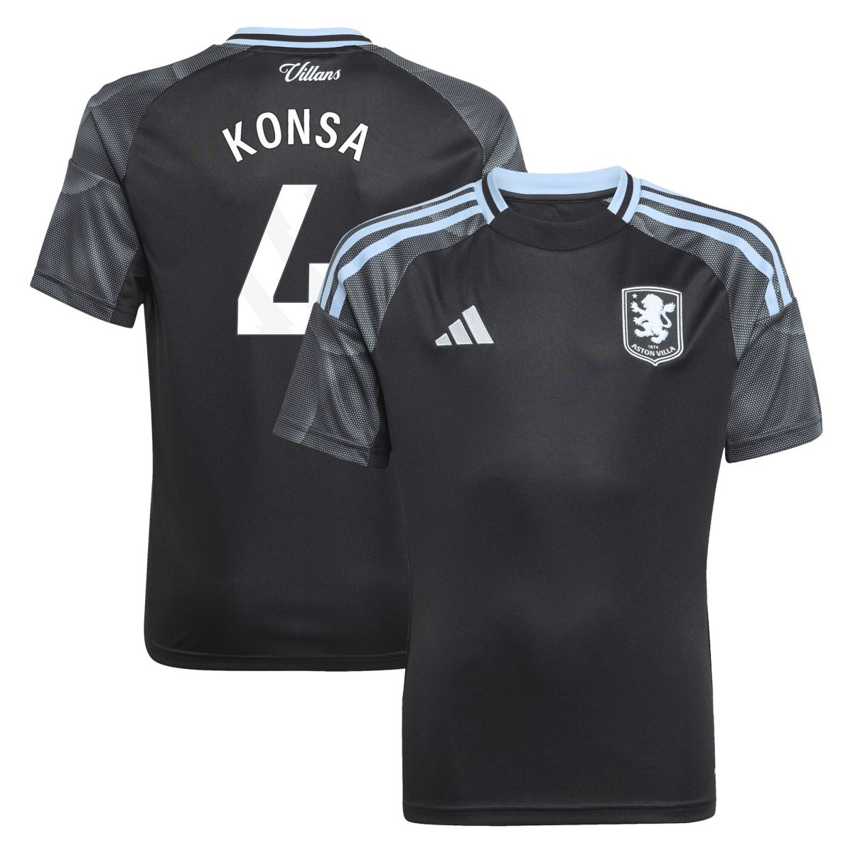 AVFC aston villa adidas away shirt 2025-26 – kids with konsa 4 printing Collection | Official Aston Villa Kits and Apparel