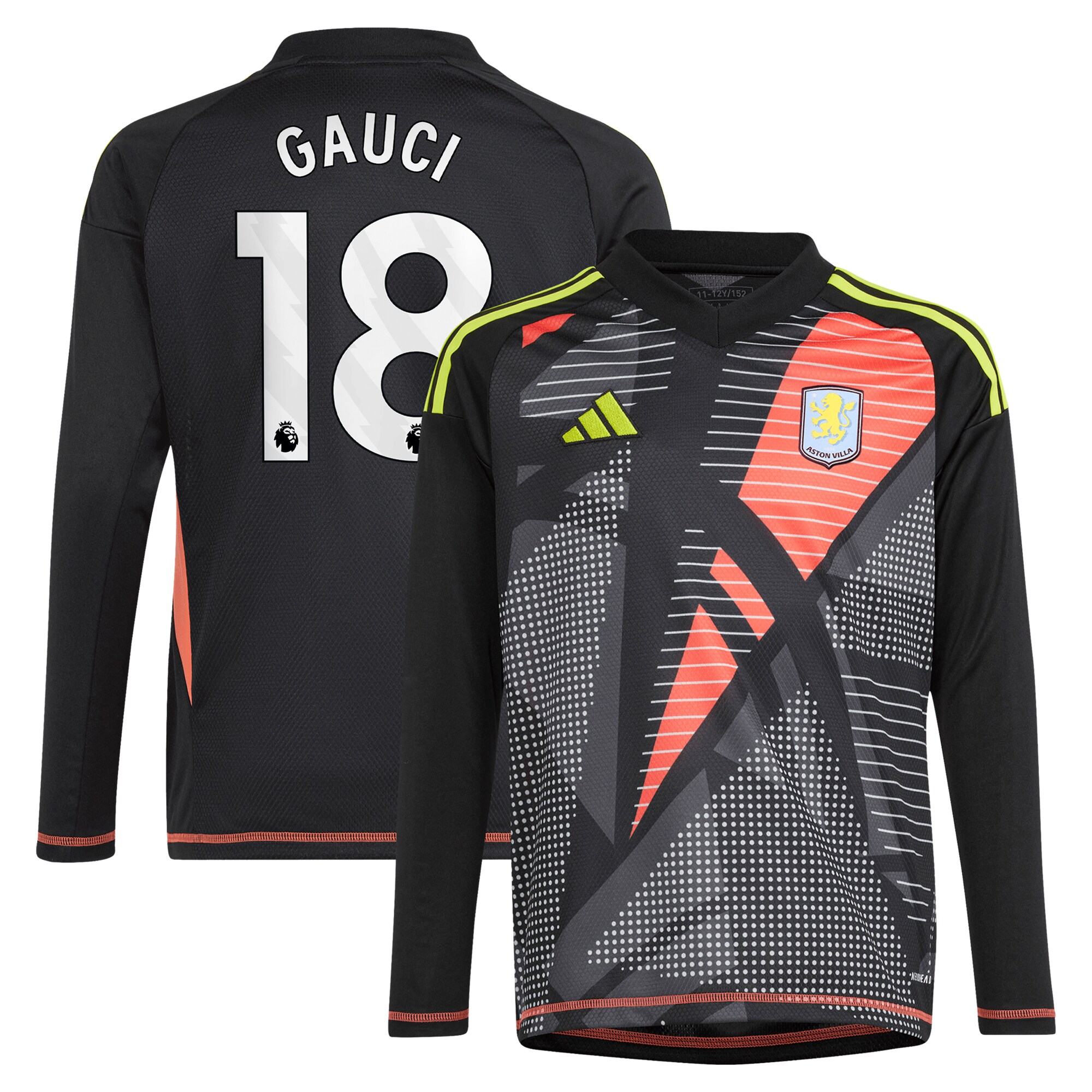 AVFC aston villa adidas goalkeeper shirt 2024-25 – long sleeve – kids with gauci 18 printing – 202029323 Collection | Official Aston Villa Kits and Apparel