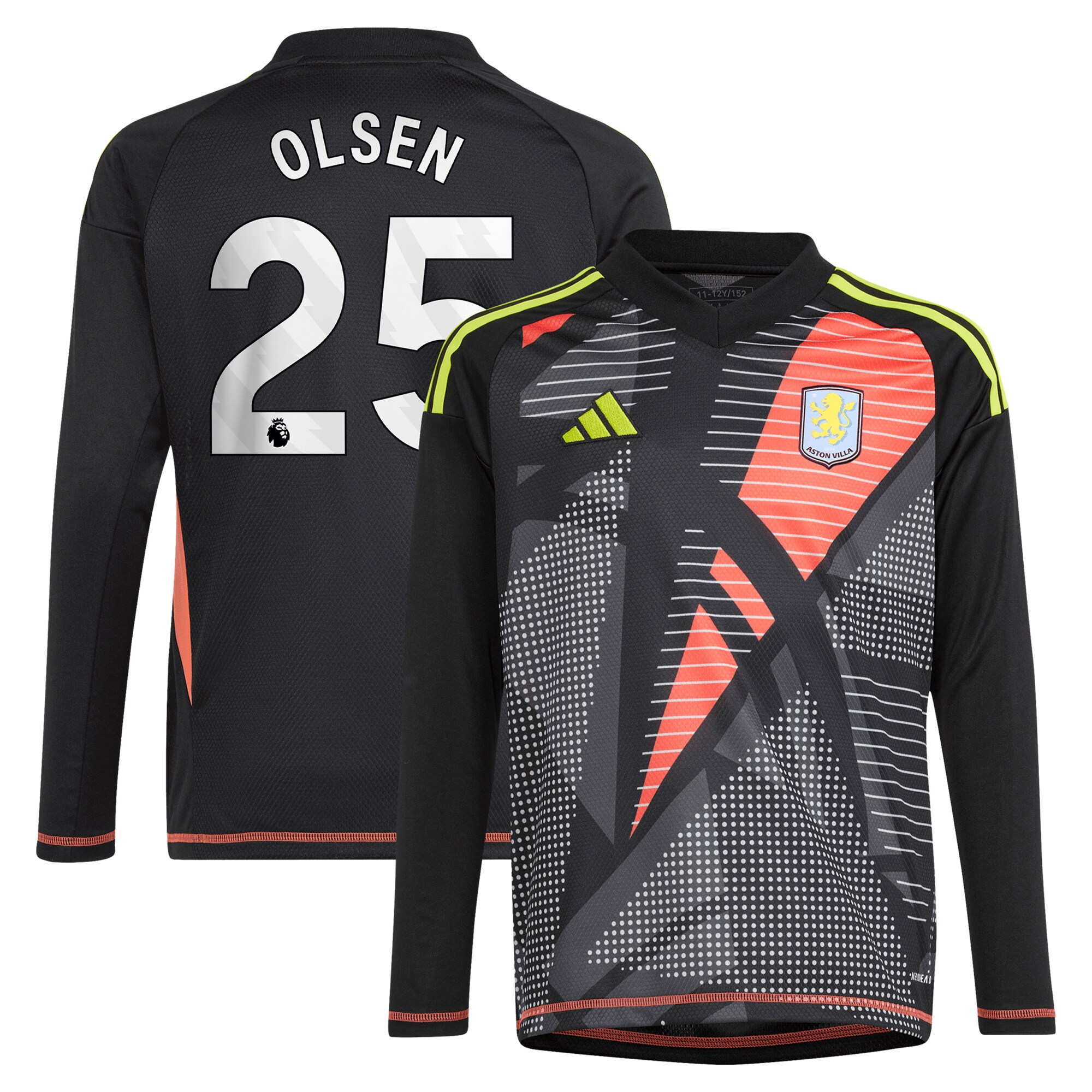 AVFC aston villa adidas goalkeeper shirt 2024-25 – long sleeve – kids with olsen 25 printing – 202029322 Collection | Official Aston Villa Kits and Apparel