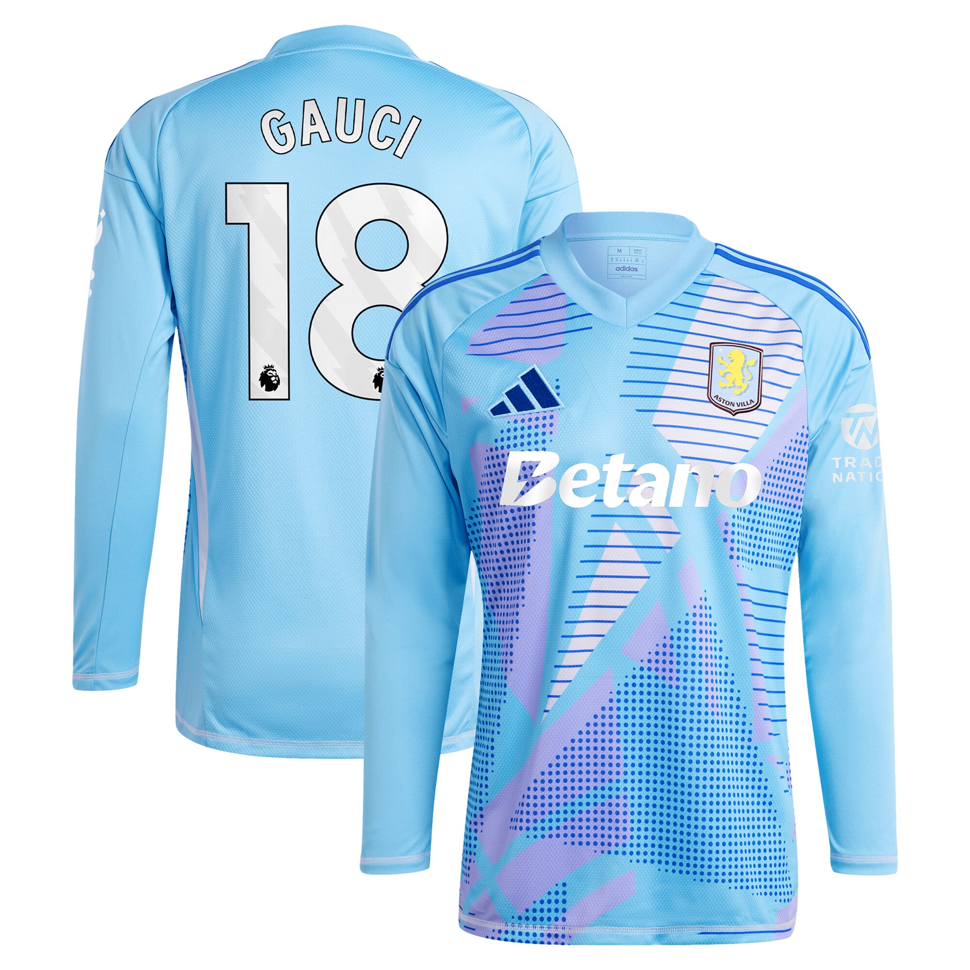 AVFC aston villa adidas goalkeeper shirt 2024-25 – long sleeve with gauci 18 printing – 202030982 Collection | Official Aston Villa Kits and Apparel
