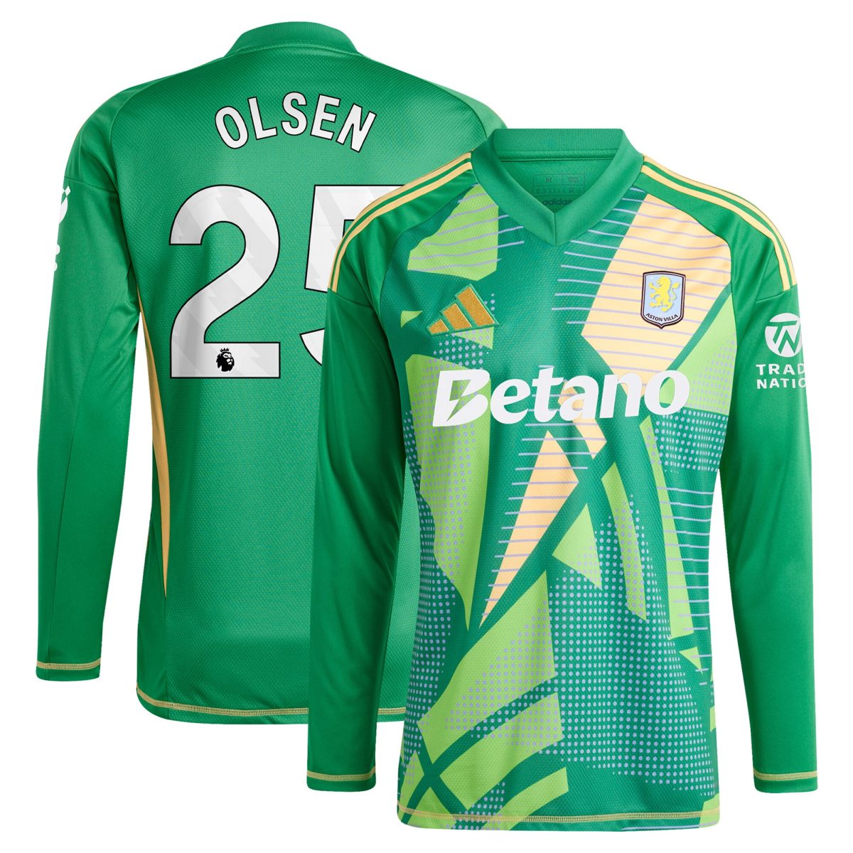 AVFC aston villa adidas goalkeeper shirt 2024-25 – long sleeve with olsen 25 printing Collection | Official Aston Villa Kits and Apparel