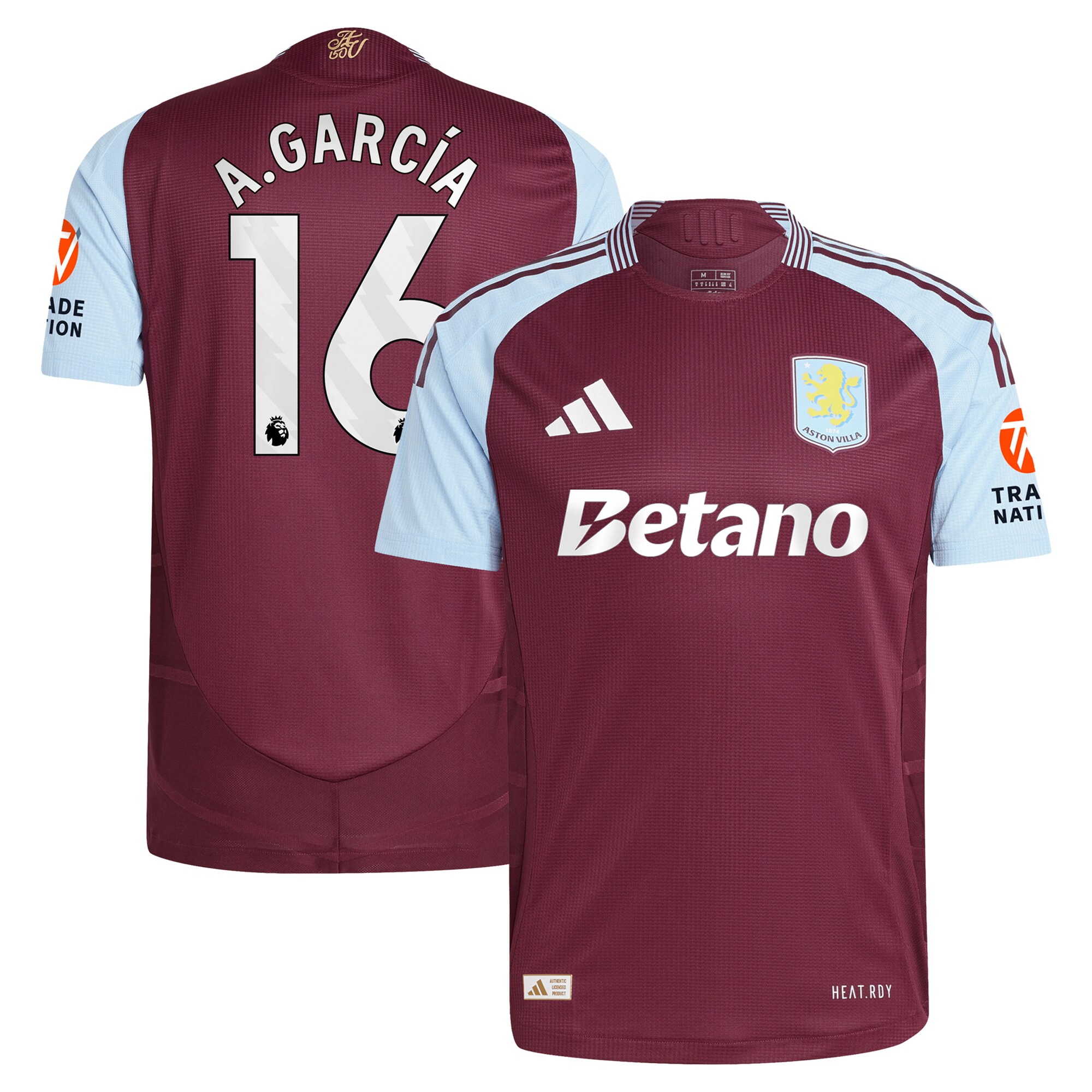 AVFC aston villa adidas home authentic shirt 2024-25 with a.garcía 16 printing Collection | Official Aston Villa Kits and Apparel
