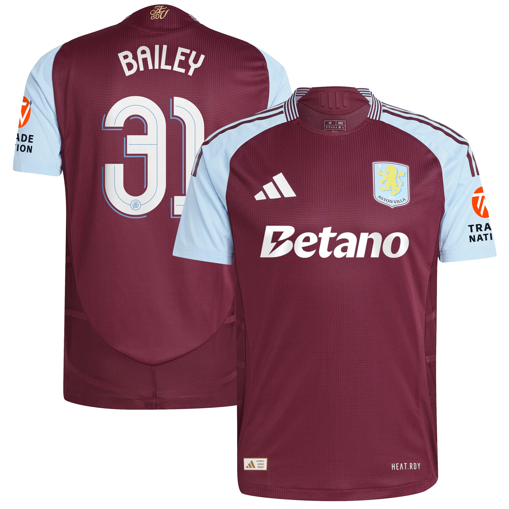AVFC aston villa adidas home authentic shirt 2024-25 with bailey 31 cup printing Collection | Official Aston Villa Kits and Apparel