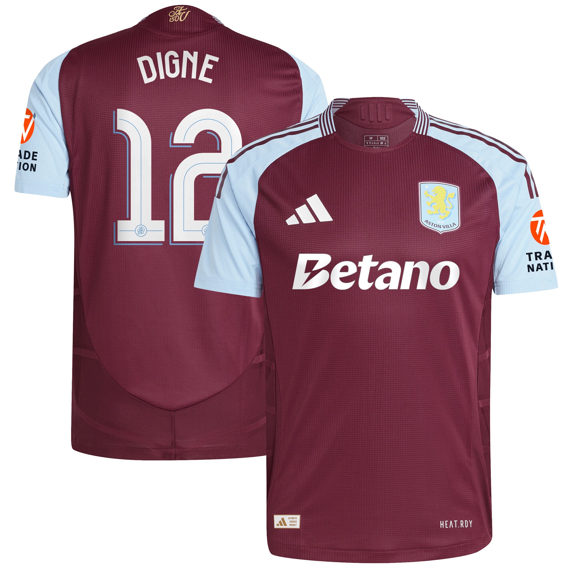 AVFC aston villa adidas home authentic shirt 2024-25 with digne 12 cup printing Collection | Official Aston Villa Kits and Apparel