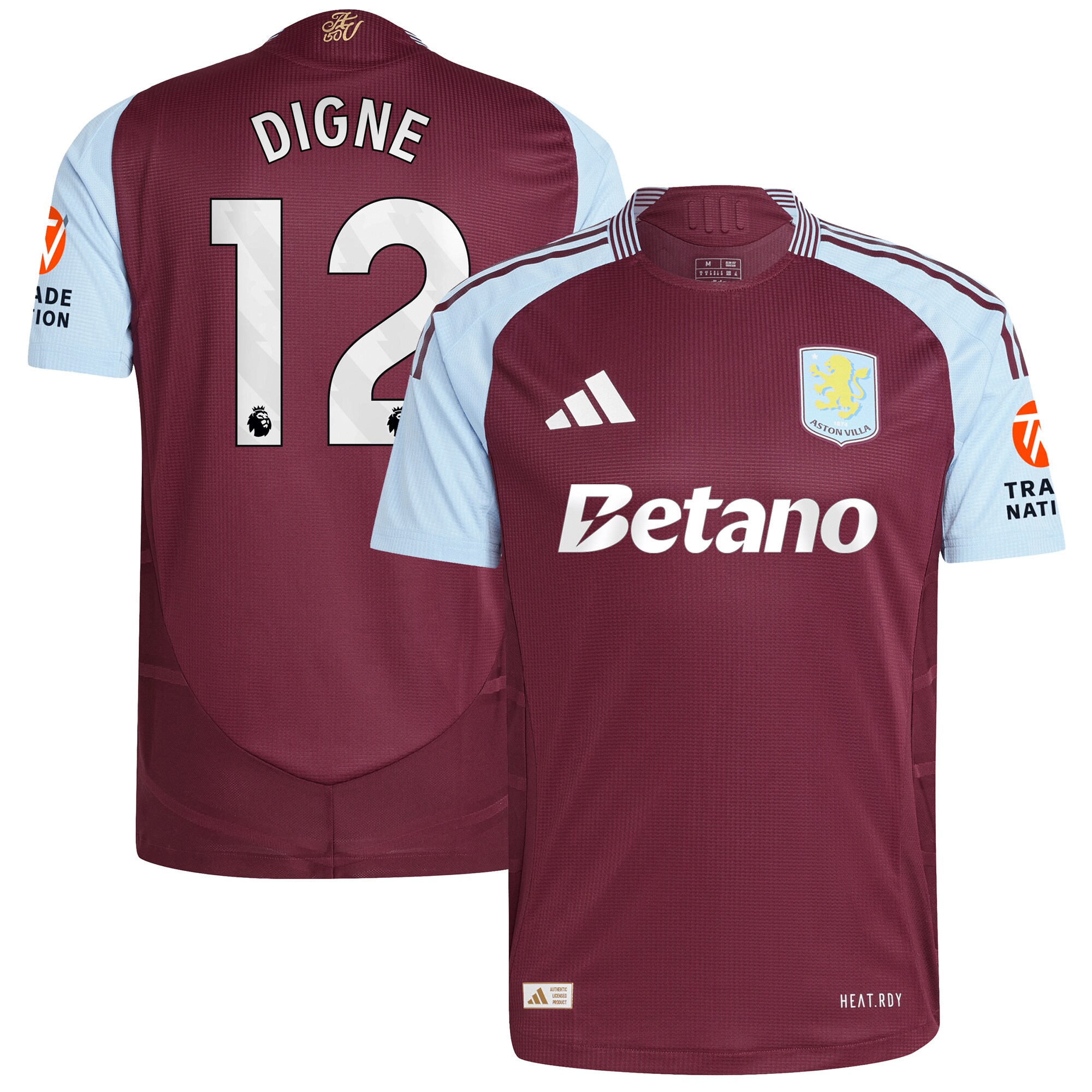 AVFC aston villa adidas home authentic shirt 2024-25 with digne 12 printing Collection | Official Aston Villa Kits and Apparel