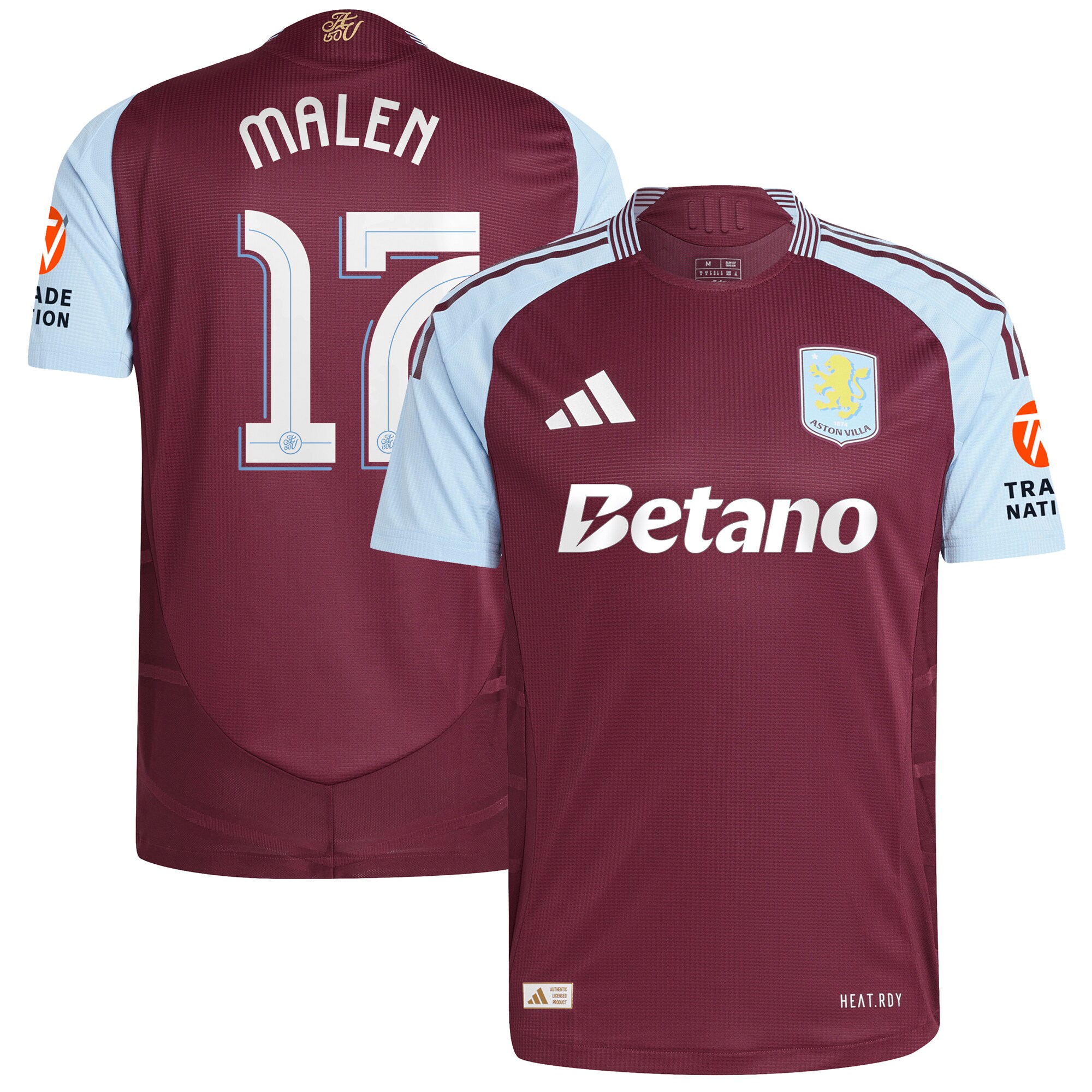 AVFC aston villa adidas home authentic shirt 2024-25 with malen 17 cup printing Collection | Official Aston Villa Kits and Apparel
