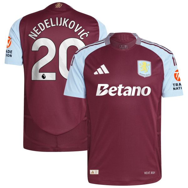AVFC aston villa adidas home authentic shirt 2024-25 with nedeljković 20 printing Collection | Official Aston Villa Kits and Apparel