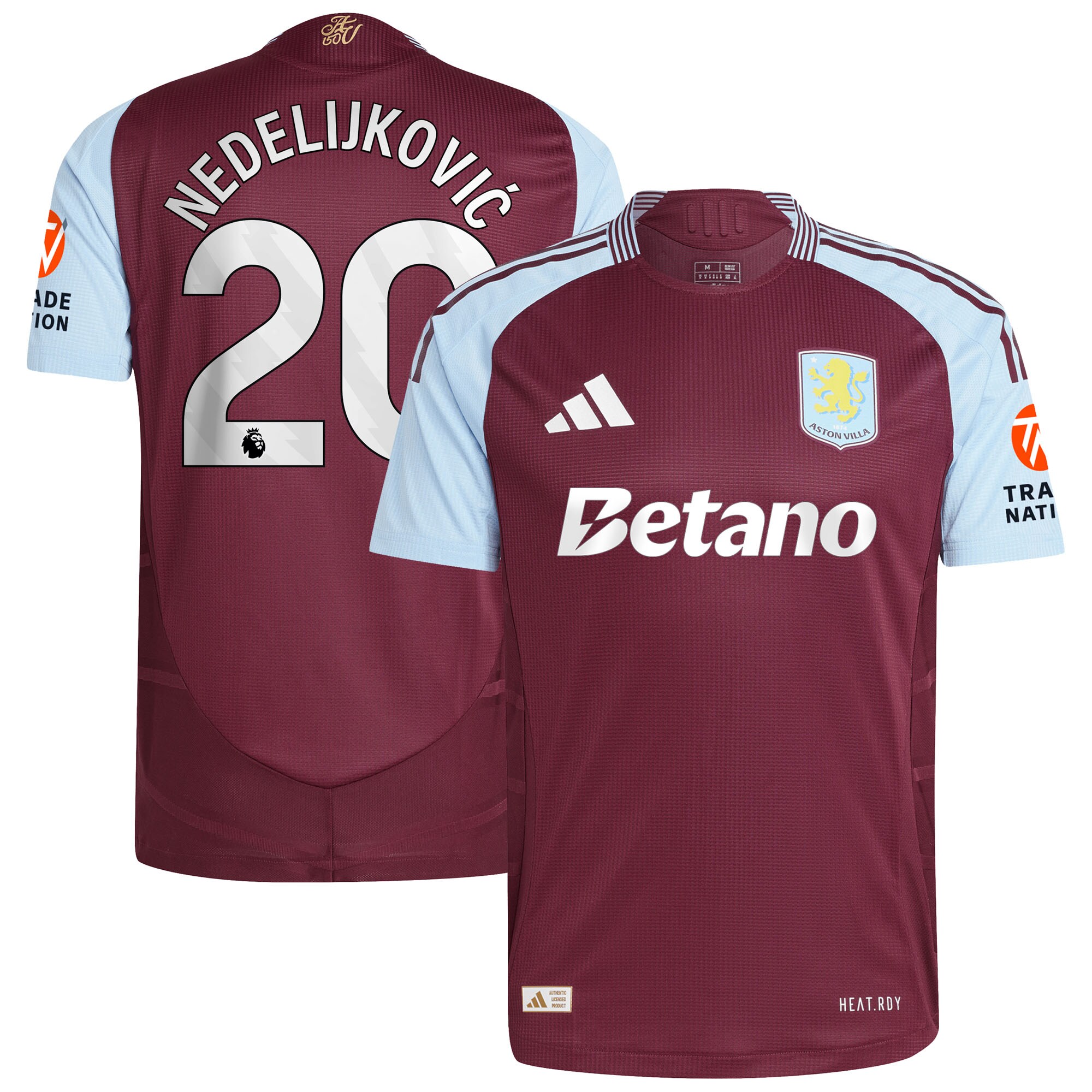 AVFC aston villa adidas home authentic shirt 2024-25 with nedeljković 20 printing Collection | Official Aston Villa Kits and Apparel