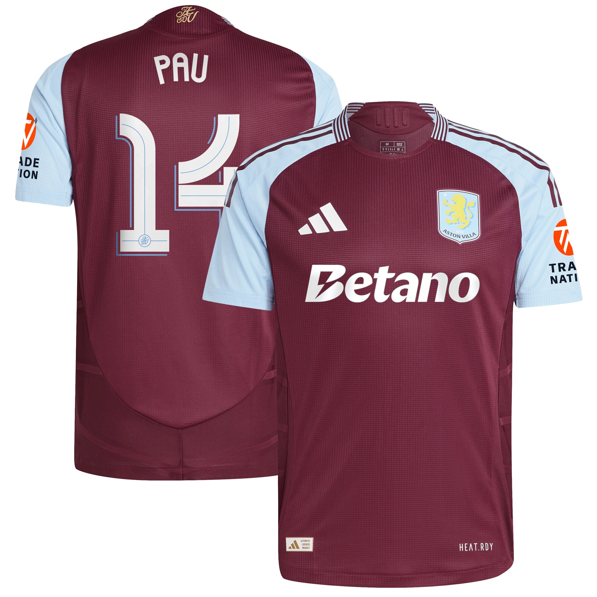 AVFC aston villa adidas home authentic shirt 2024-25 with pau 14 cup printing Collection | Official Aston Villa Kits and Apparel