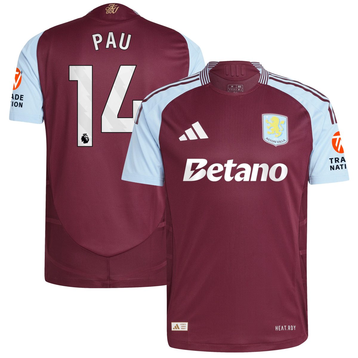 AVFC aston villa adidas home authentic shirt 2024-25 with pau 14 printing Collection | Official Aston Villa Kits and Apparel