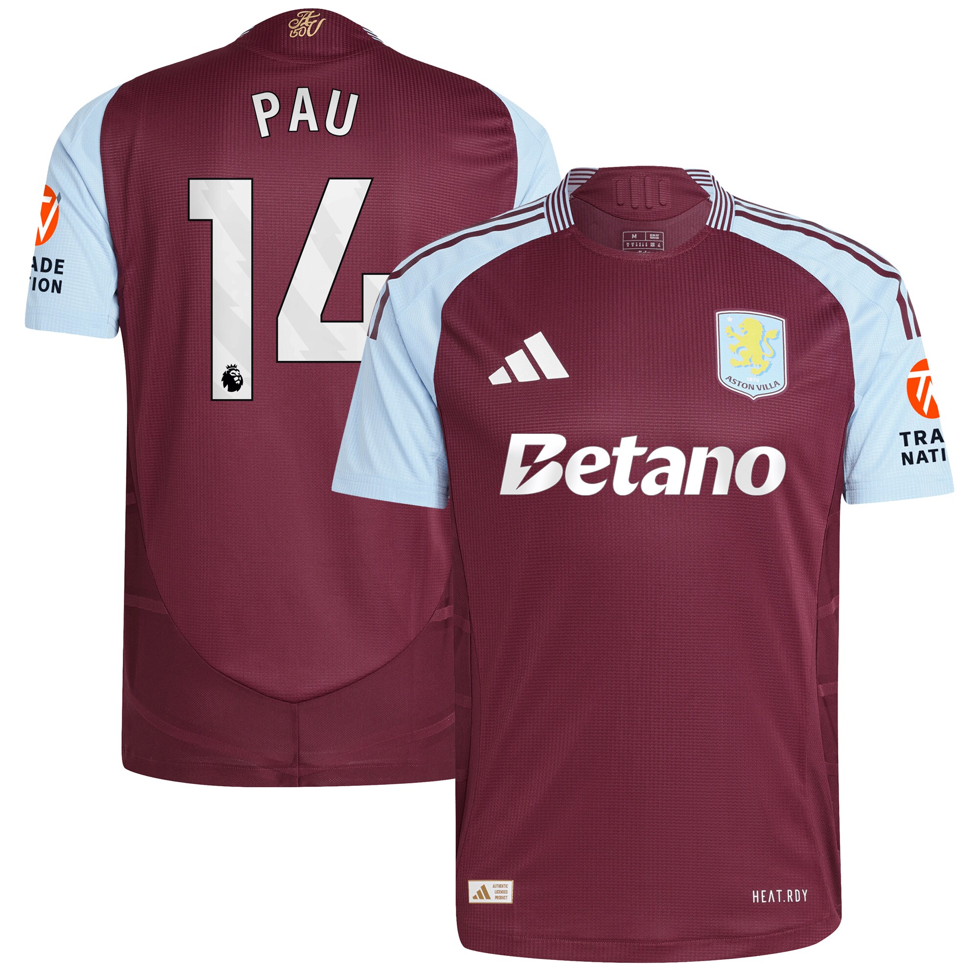 AVFC aston villa adidas home authentic shirt 2024-25 with pau 14 printing Collection | Official Aston Villa Kits and Apparel
