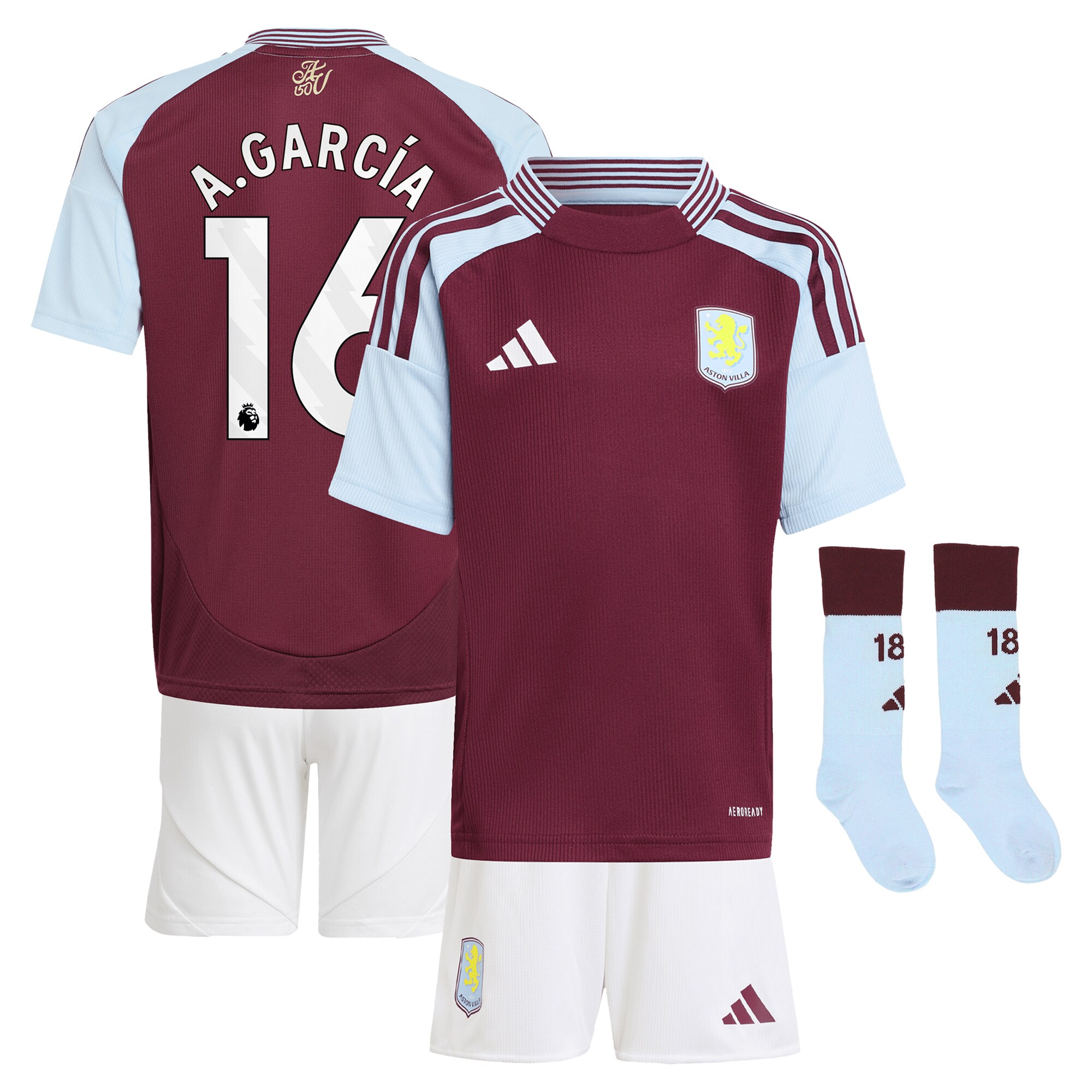 AVFC aston villa adidas home mini kit 2024-25 with a.garcía 16 printing Collection | Official Aston Villa Kits and Apparel
