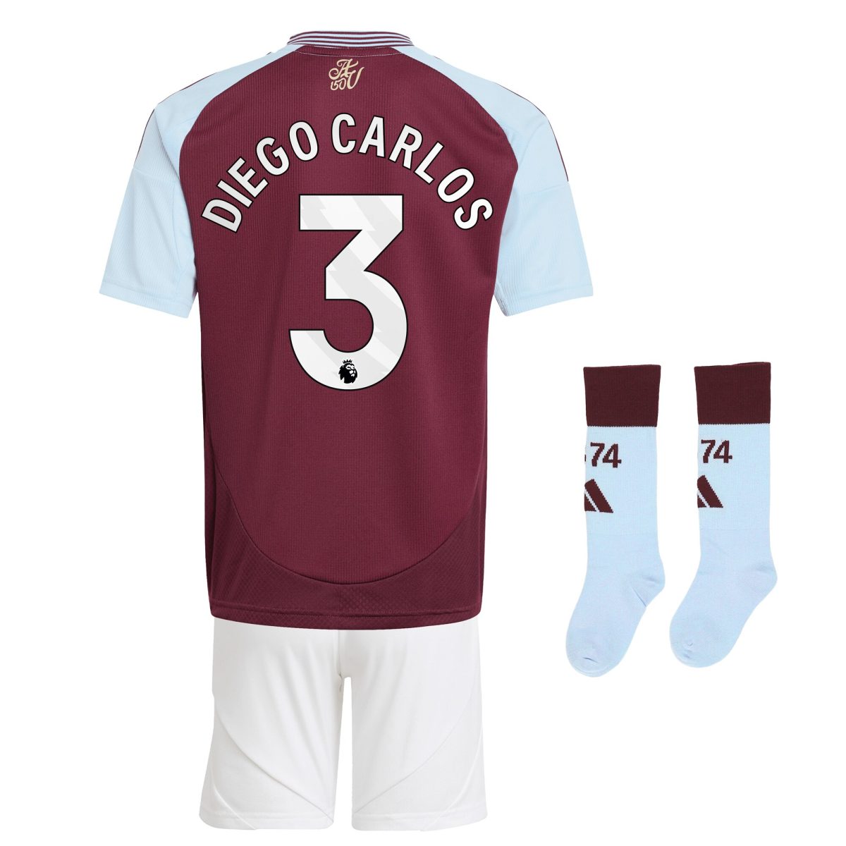 AVFC aston villa adidas home mini kit 2024-25 with diego carlos 3 printing Collection | Official Aston Villa Kits and Apparel
