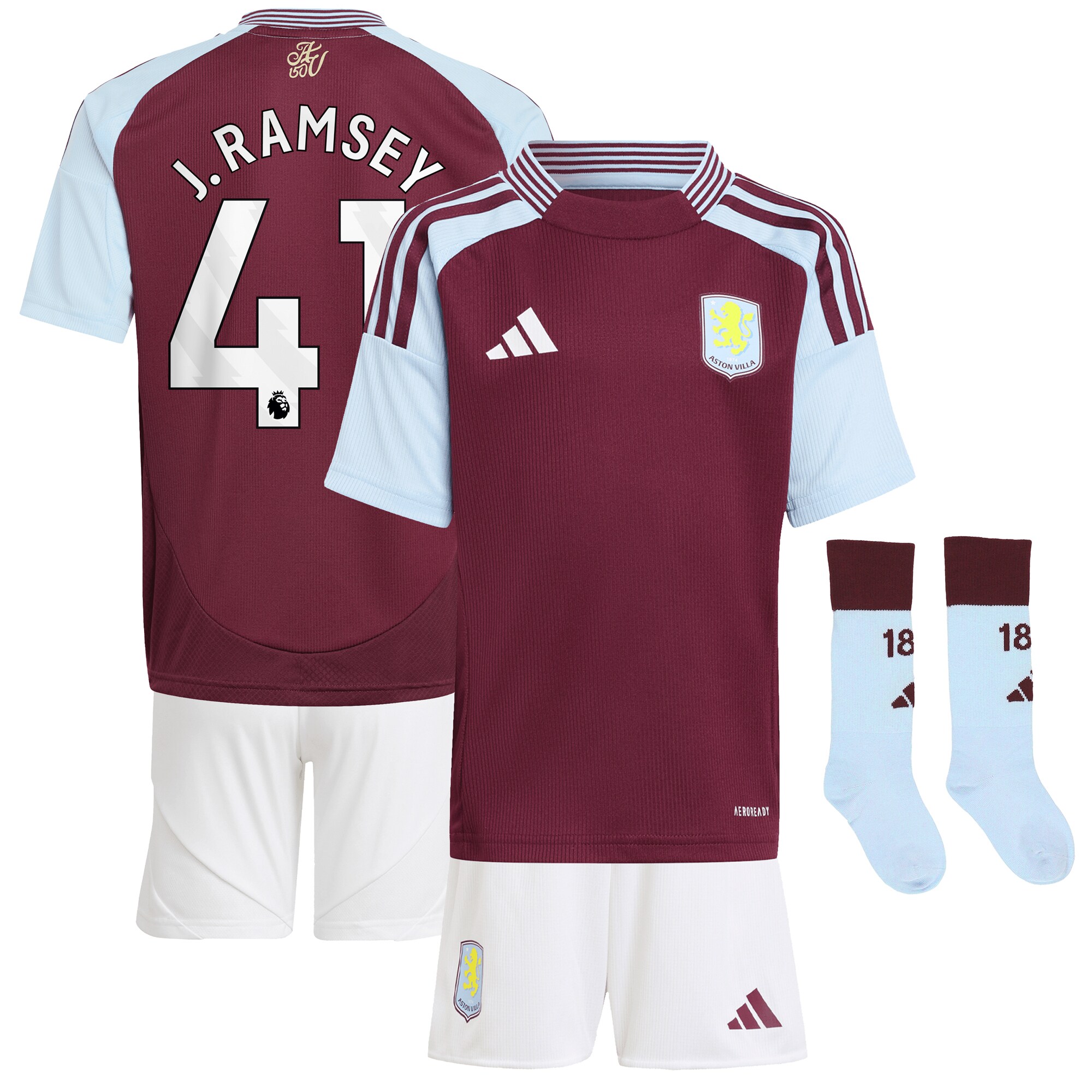 AVFC aston villa adidas home mini kit 2024-25 with j. ramsey 41 printing Collection | Official Aston Villa Kits and Apparel