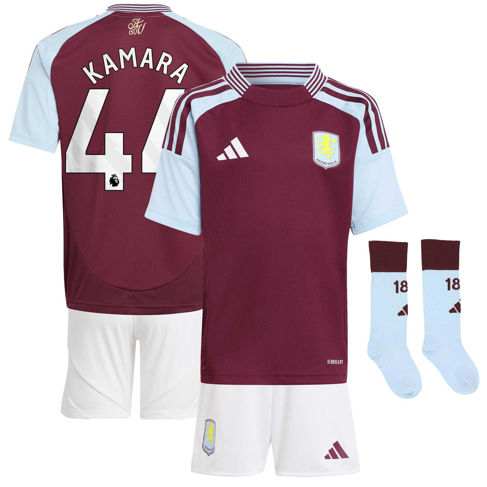AVFC aston villa adidas home mini kit 2024-25 with kamara 44 printing Collection | Official Aston Villa Kits and Apparel